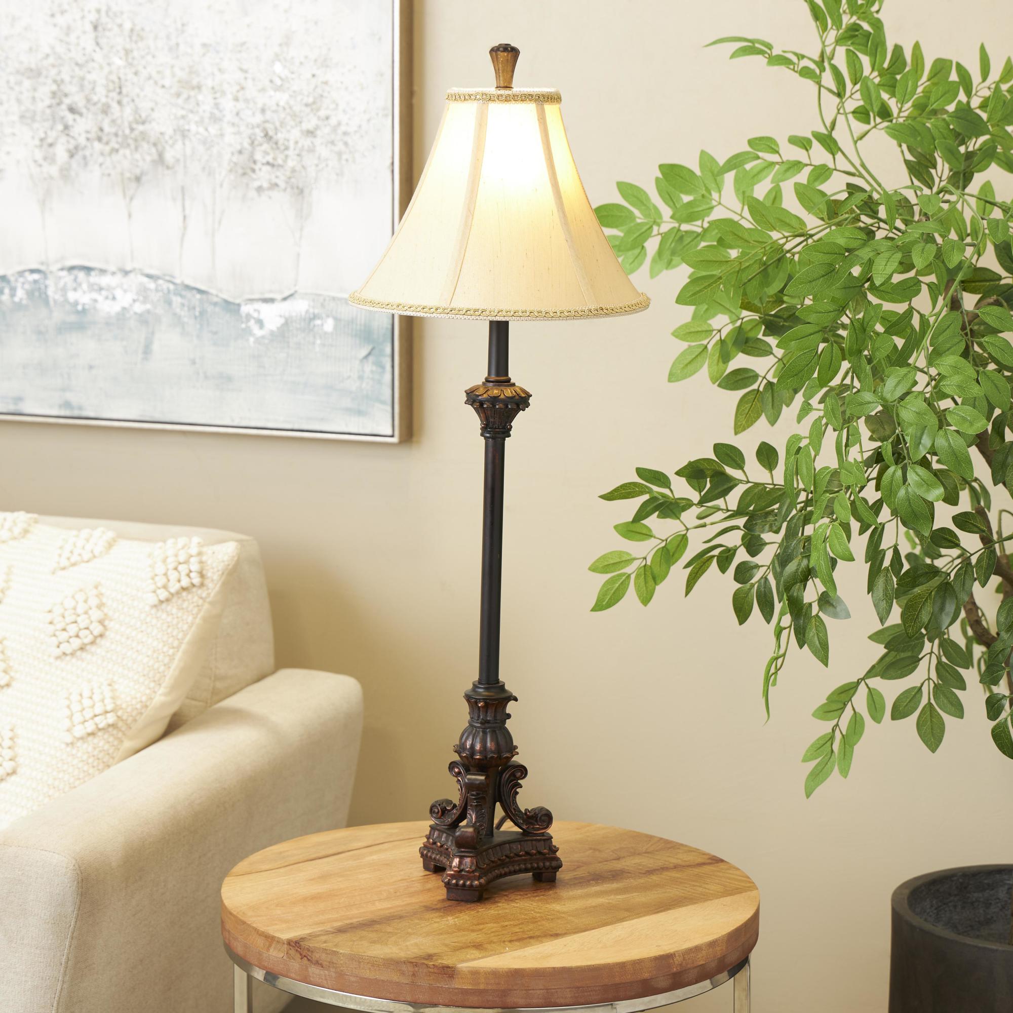 Scroll Bronze Polystone Antique Style Room Buffet Lamp with Tassel Pull Chain