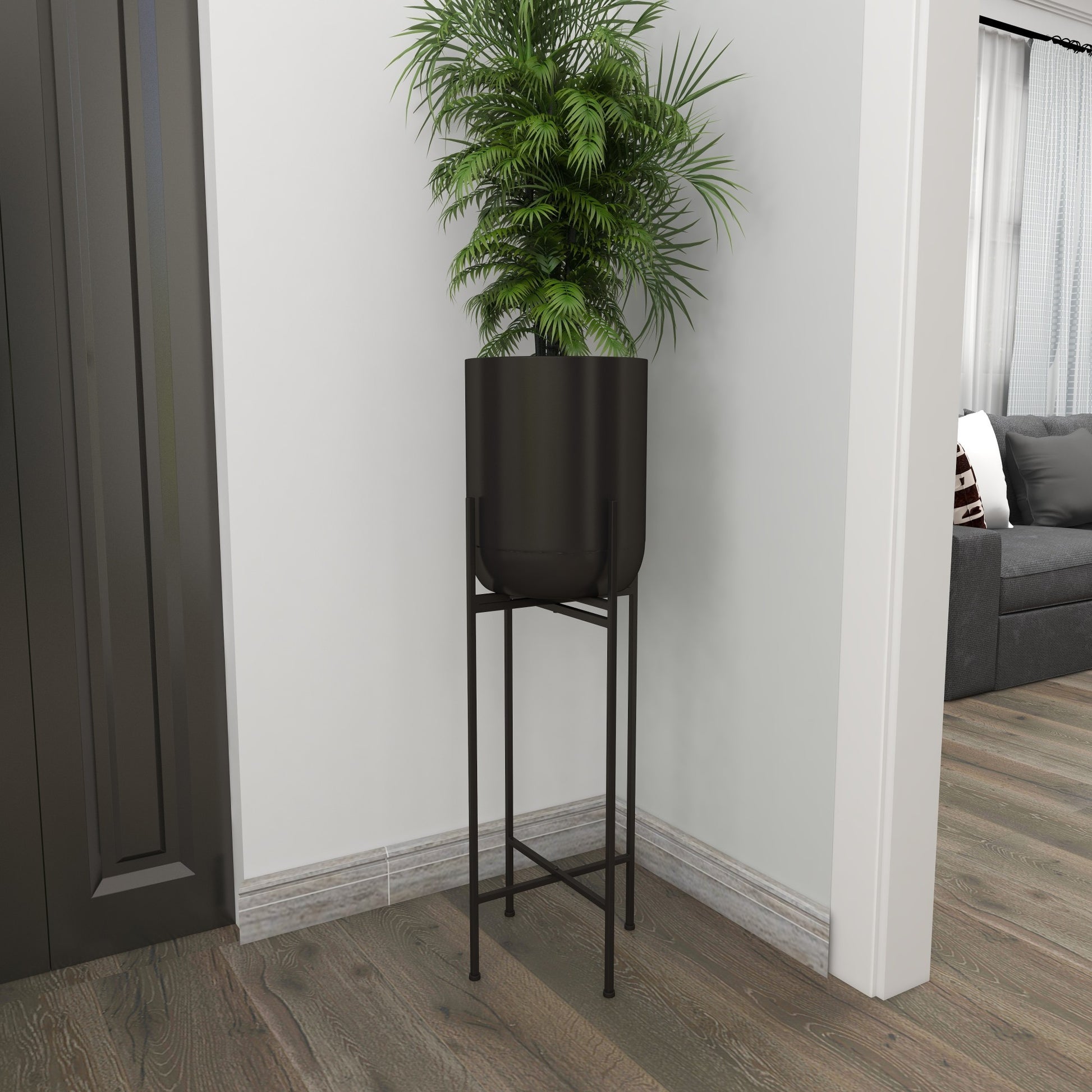 Black Metal Indoor Outdoor Planter with Removable Stand