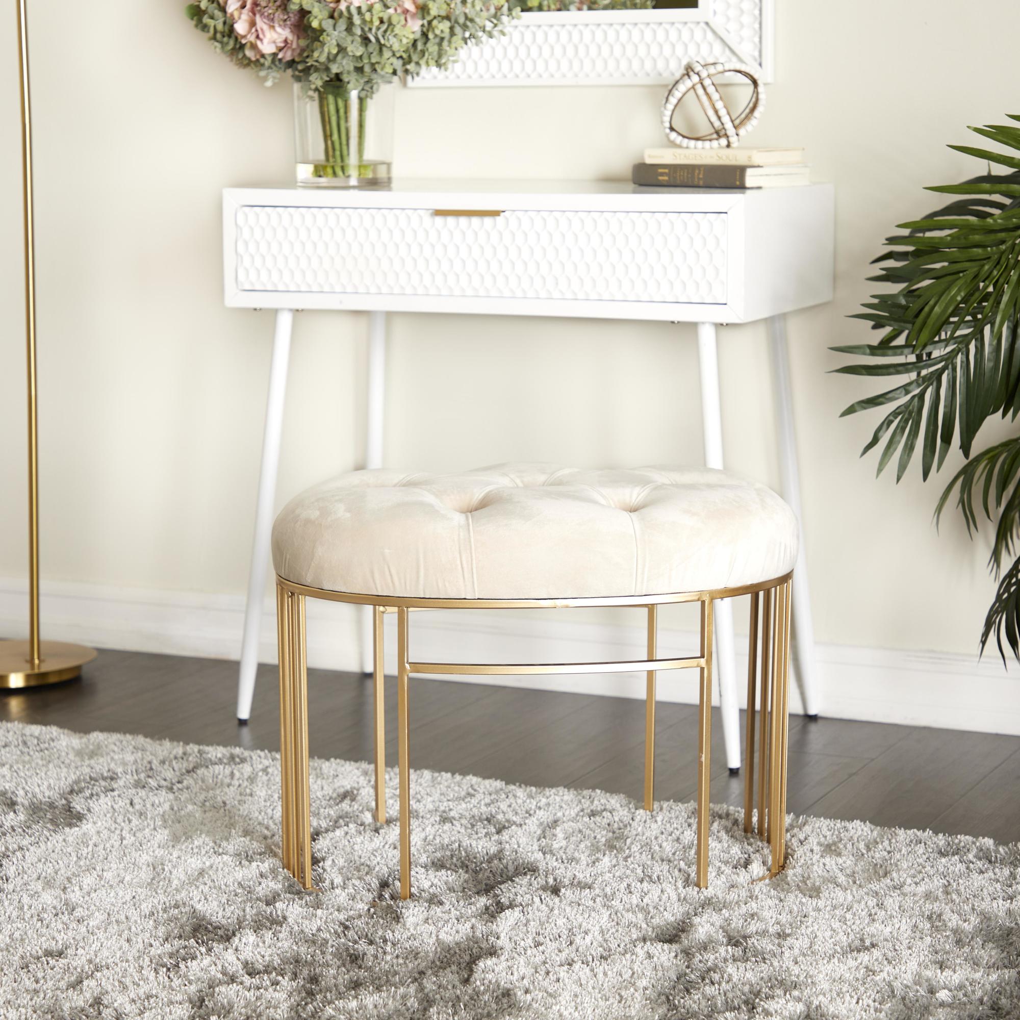 Velvet Home Bench with Gold Legs