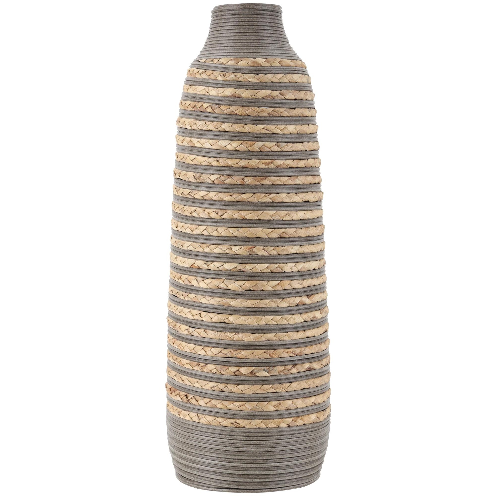 Brown Seagrass Handmade Braided Decorative Vase with Layered Gray Paneling