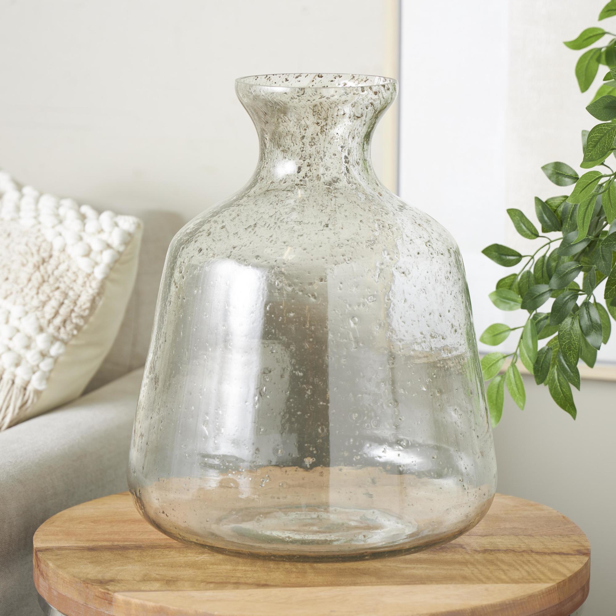 Clear Glass Speckled Decorative Vase with Brown Accents