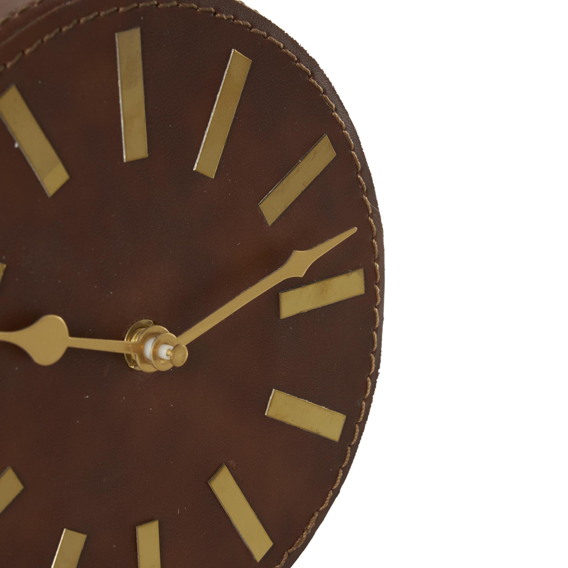 Faux Leather Round Decorative Clock with Silver Rectangular Base