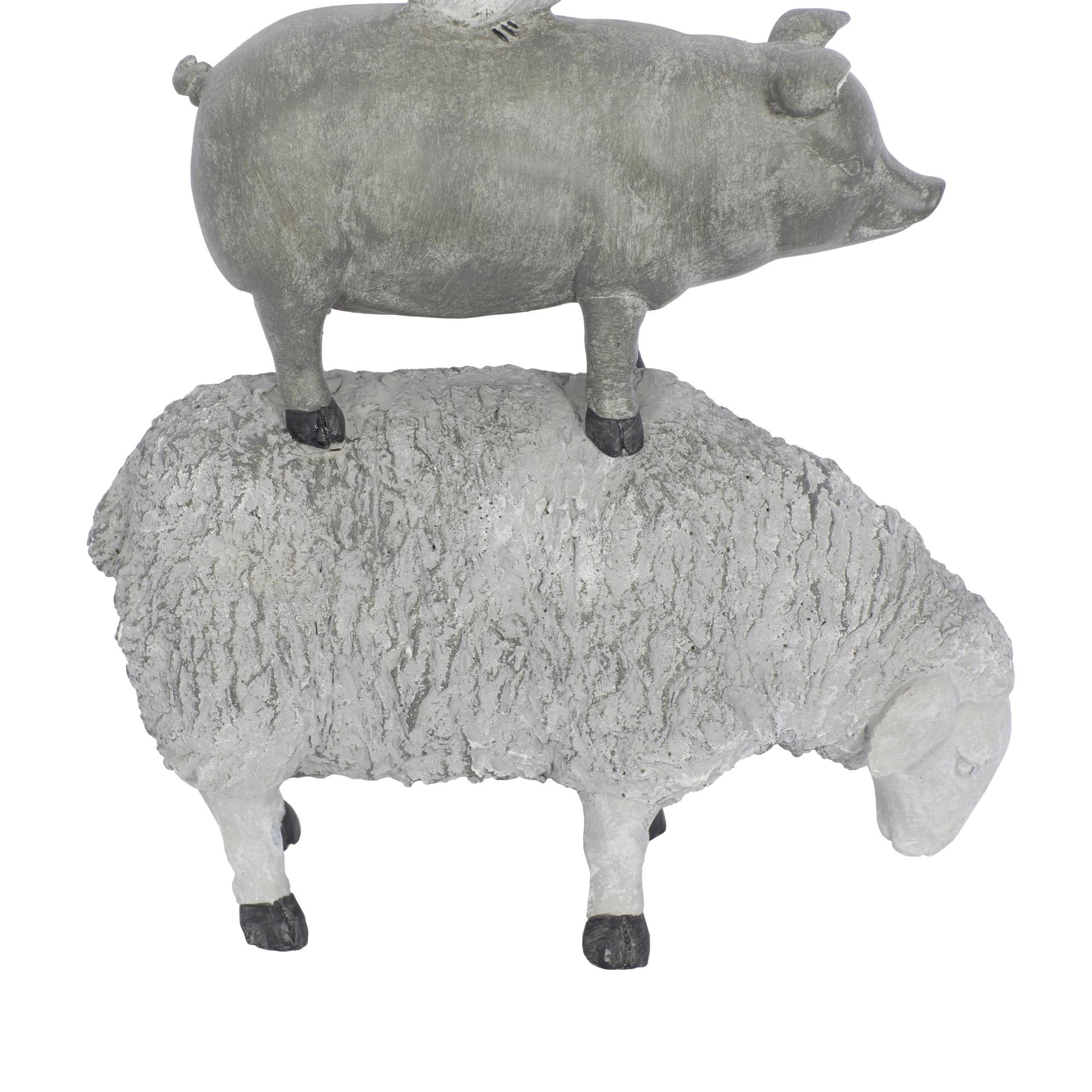 Farm Animals Gray Polyresin Stacked Decorative Sculpture