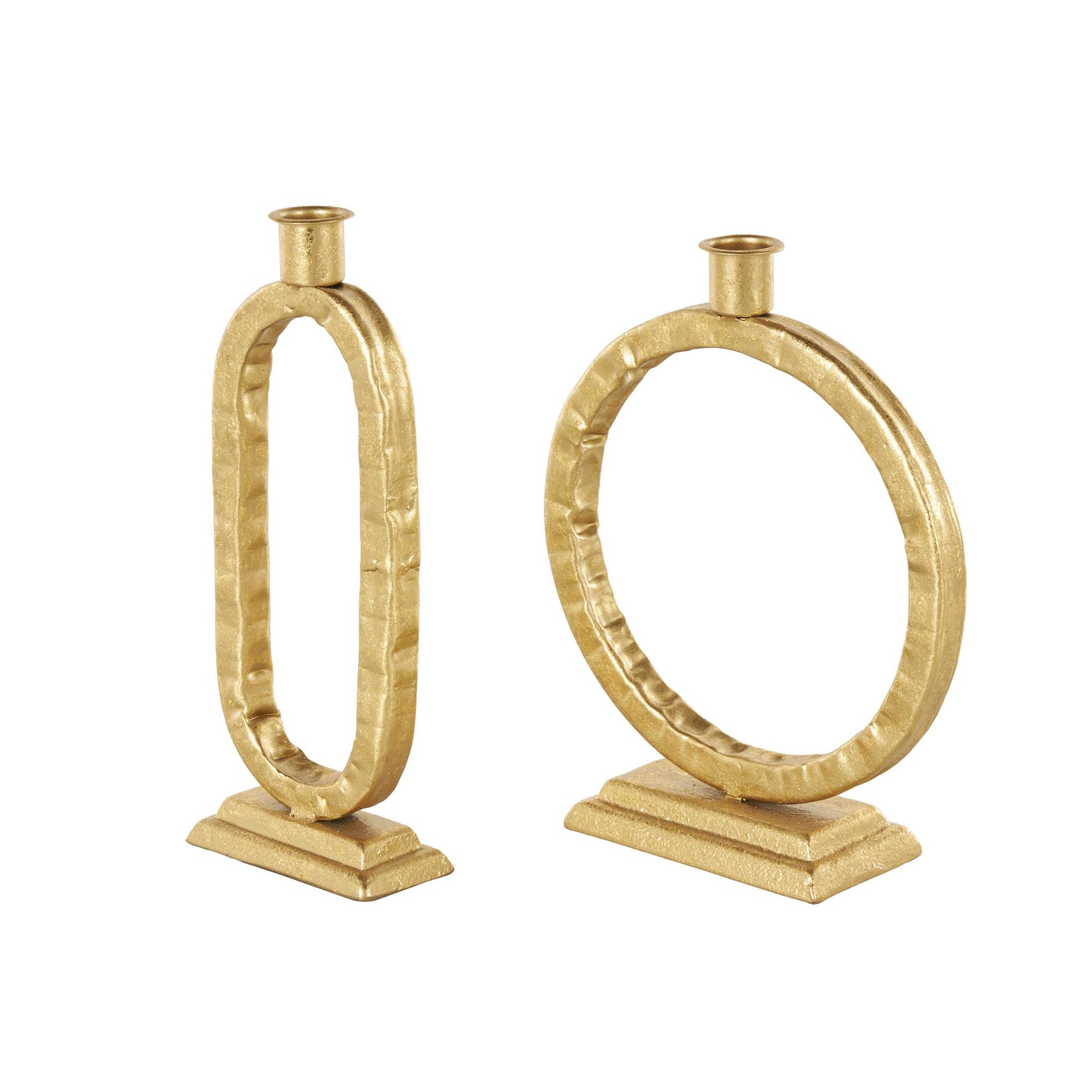 Set of 2 Gold Metal Tapered Decorative Candle Holder with Rectangle Base