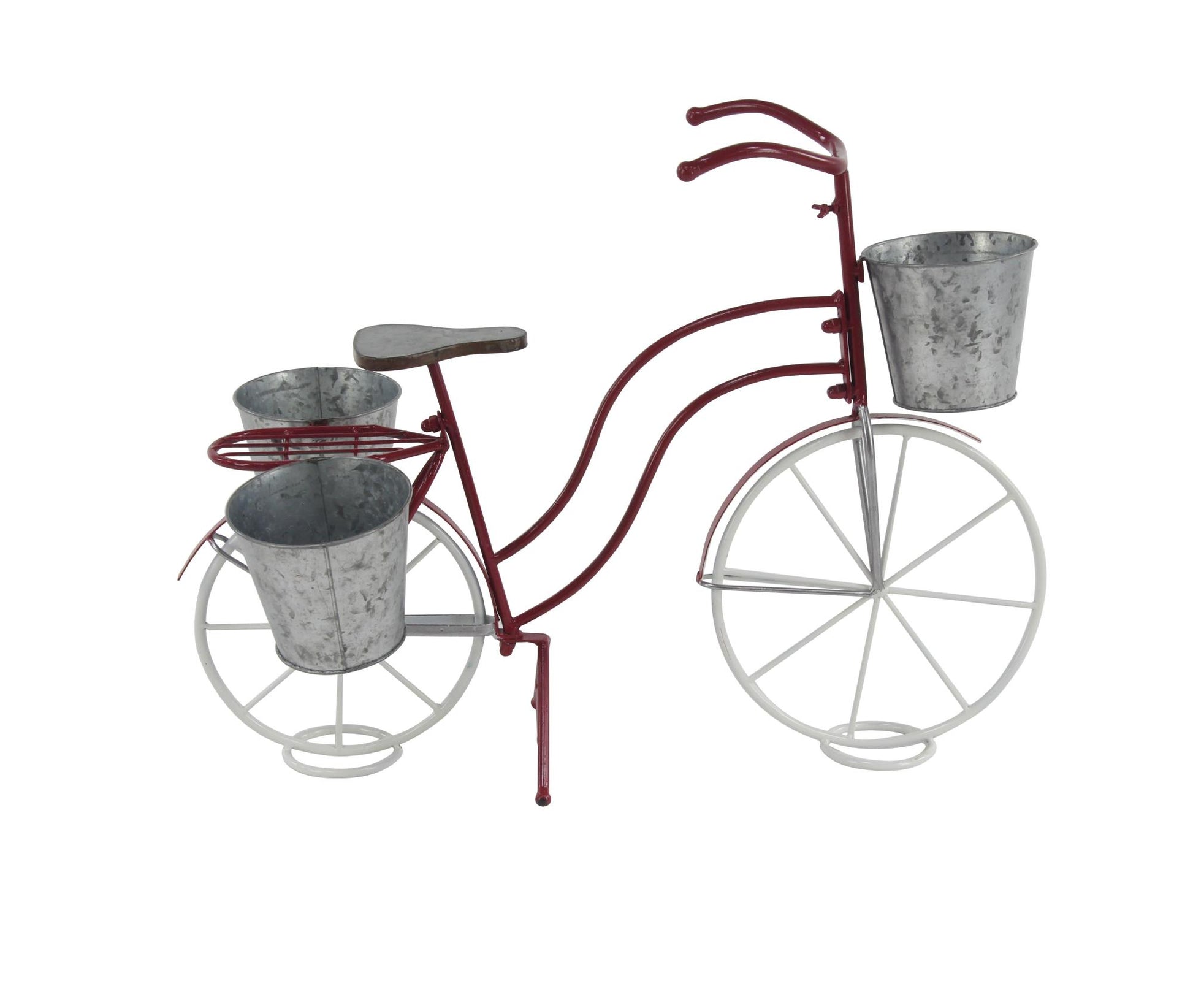 Bike Red Metal Indoor Outdoor Plantstand with Basket and Saddle Bag Planters