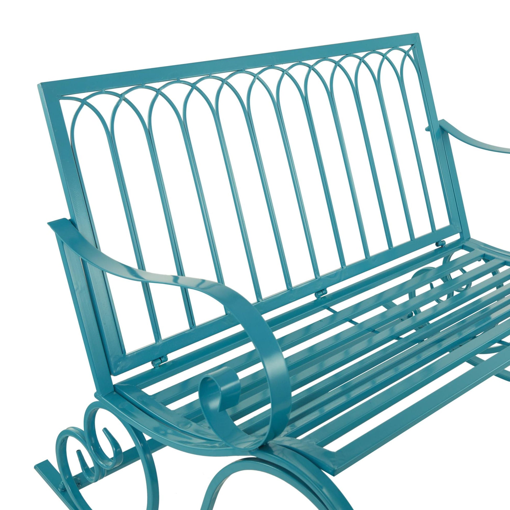 Scroll Teal Metal Rocking Patio Outdoor Bench