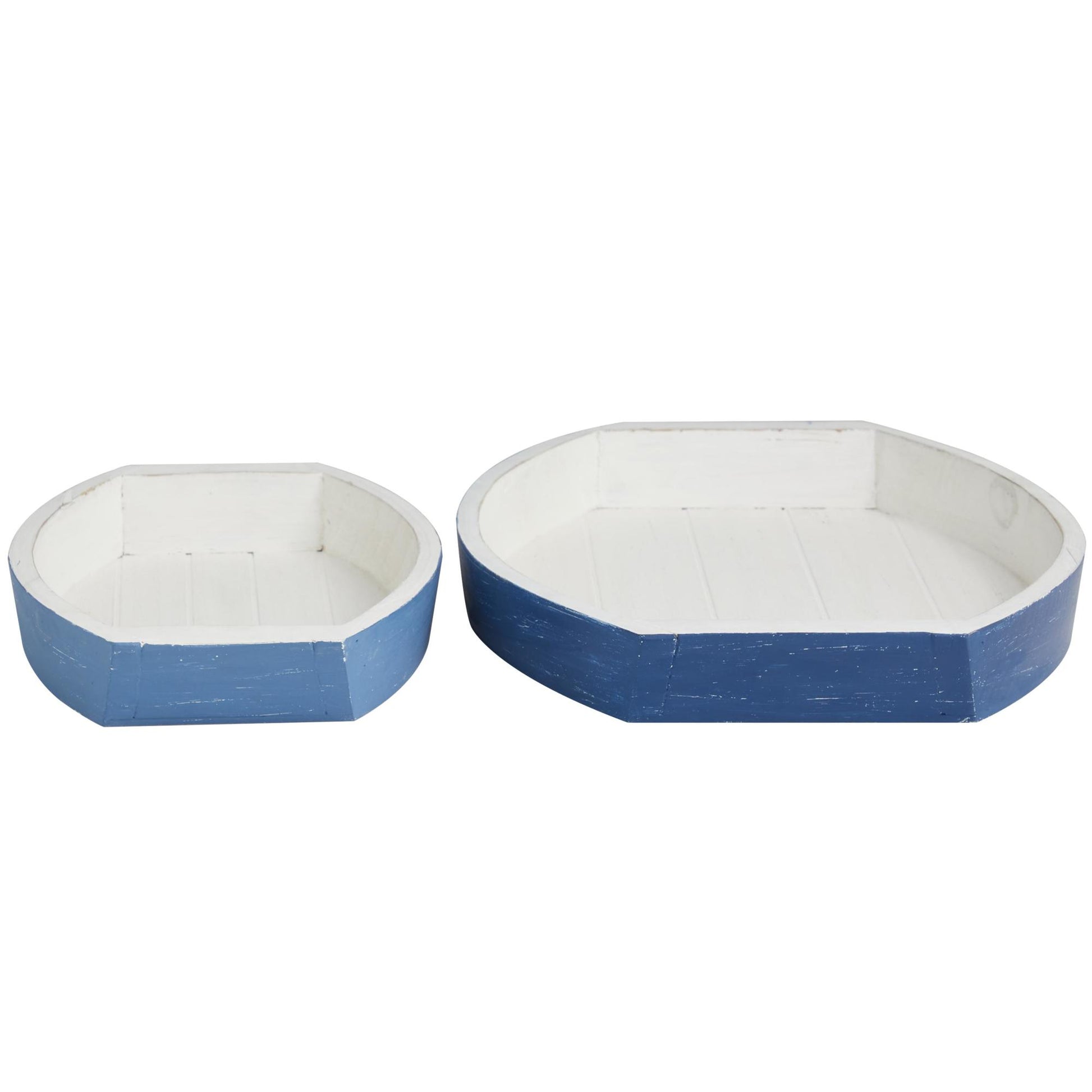Set of 2 Boat Blue Wood Handmade Distressed Two Toned Living Room Decor Tray