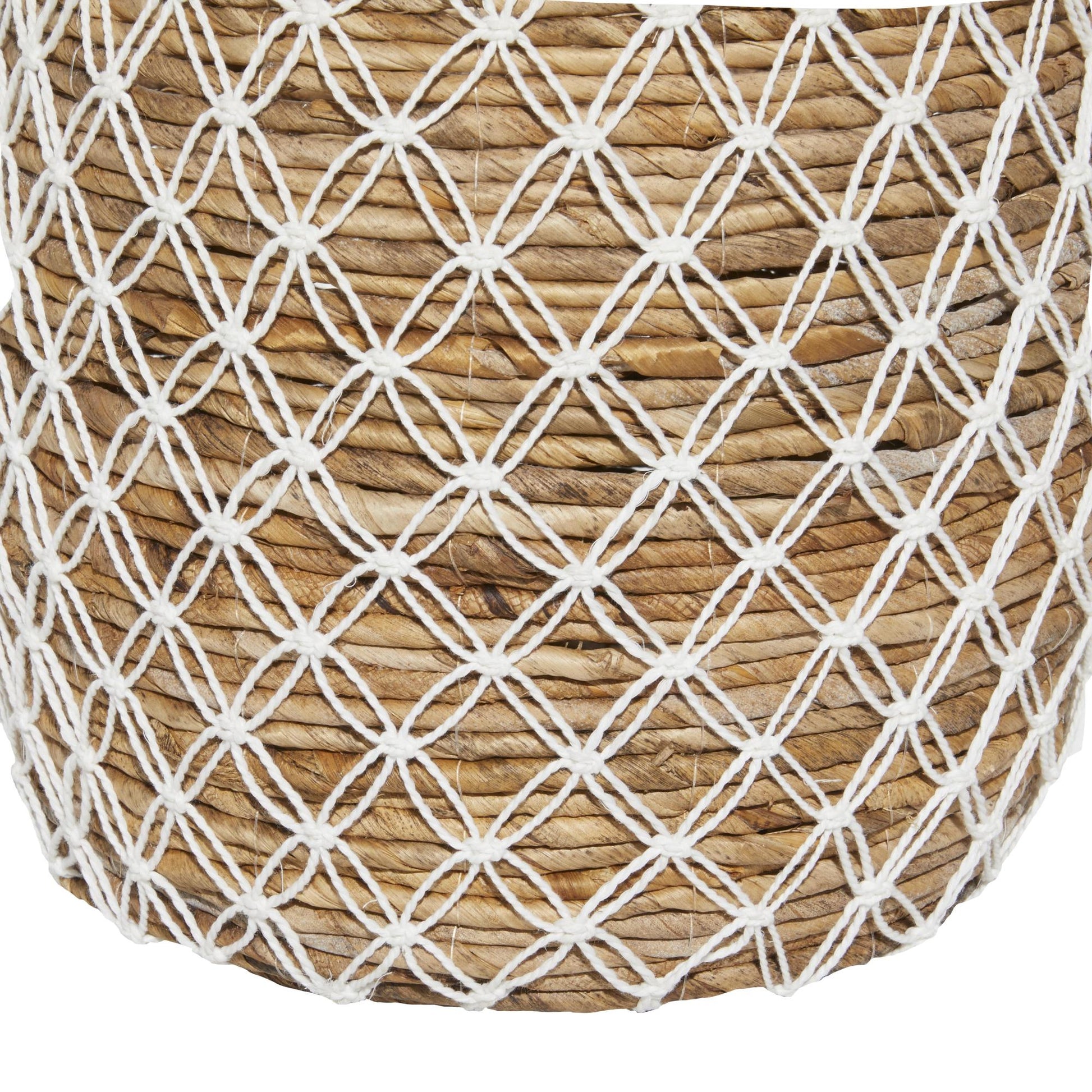 Set of 2 Brown Banana Leaf Handmade String Detail Decorative and Functional Storage Basket with Handles