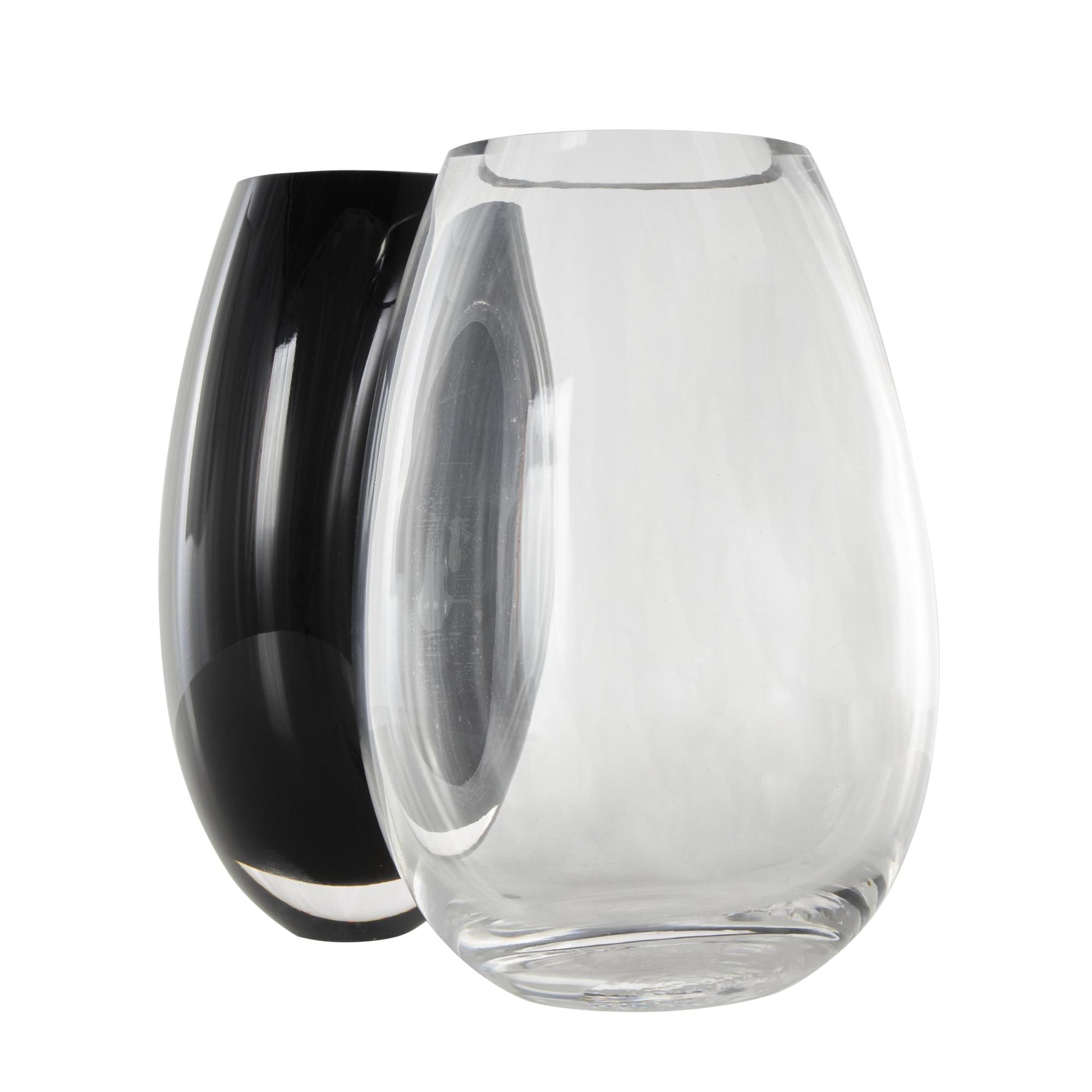 Abstract Black Recycled Glass Handmade Rounded 2 Opening 2 Opening Decorative Vase with Clear Glass Accent