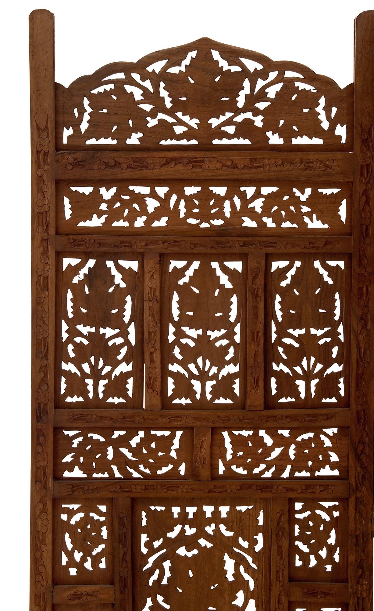 Floral Red Wood Handmade Carved Foldable Partition 4 Panel Partition Room Divider Screen