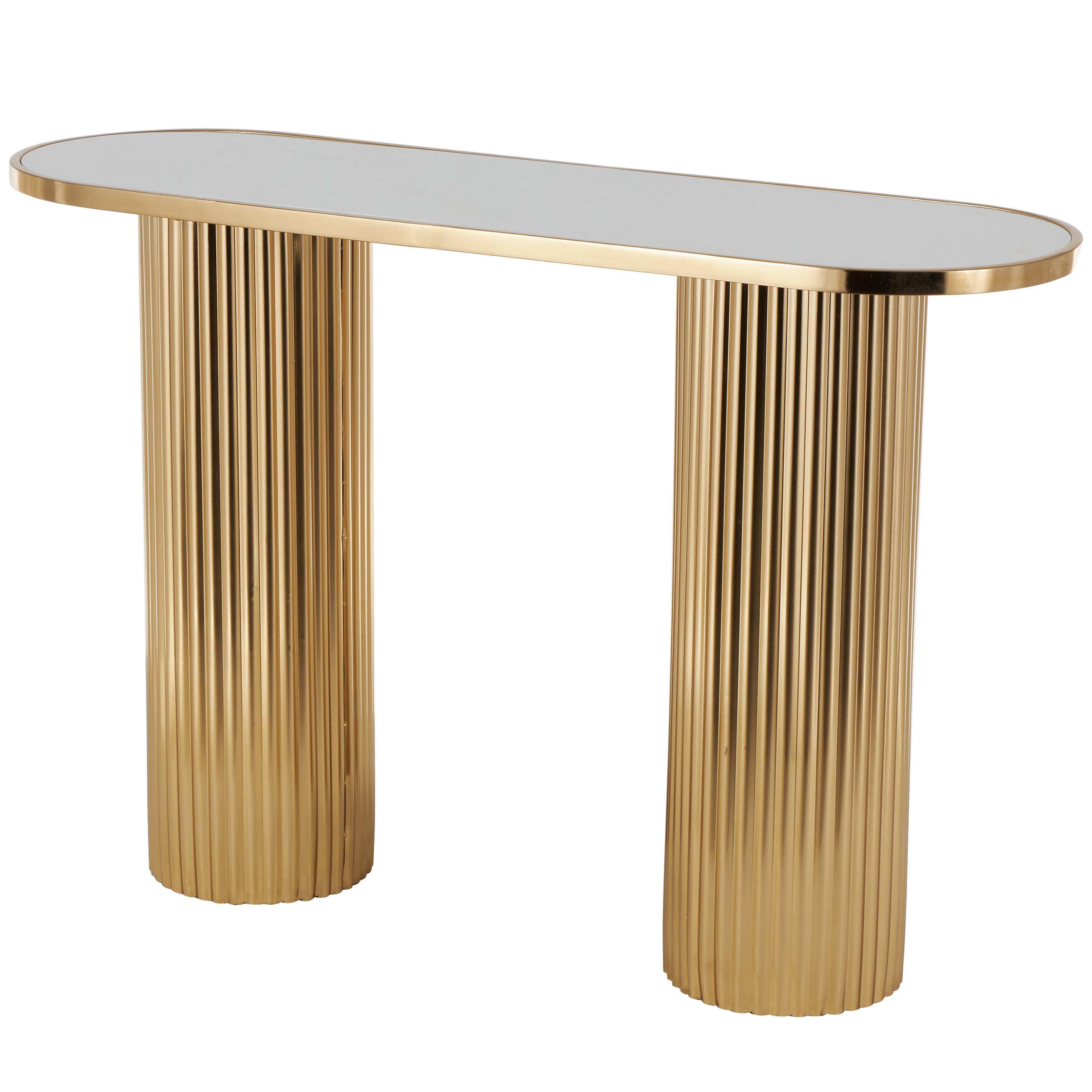 Metal Handmade Oval Living Room Console Table with Ribbed Legs