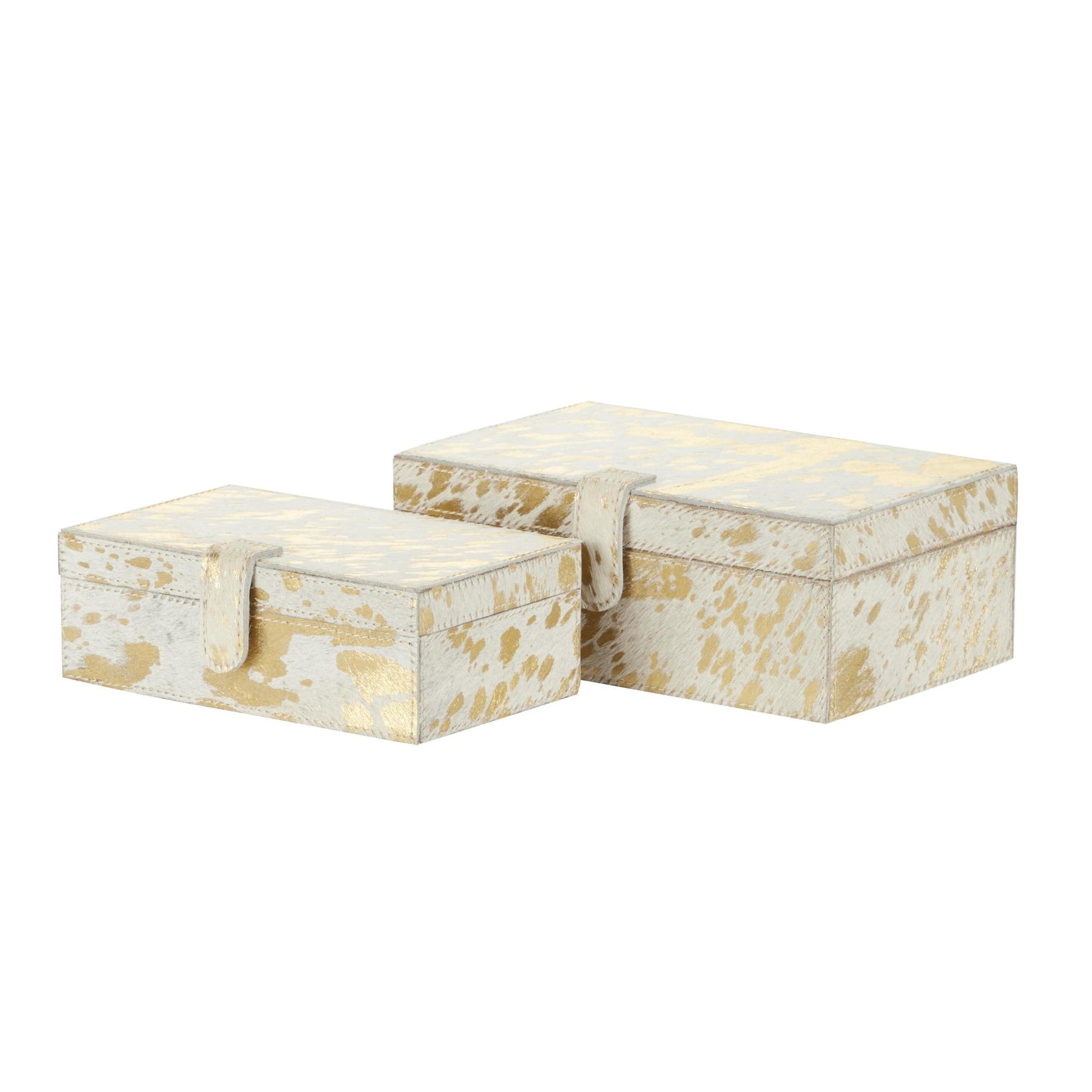 Set of 2 Leather Handmade Decorative Box with Snap Front Closure and Detailed Stitching