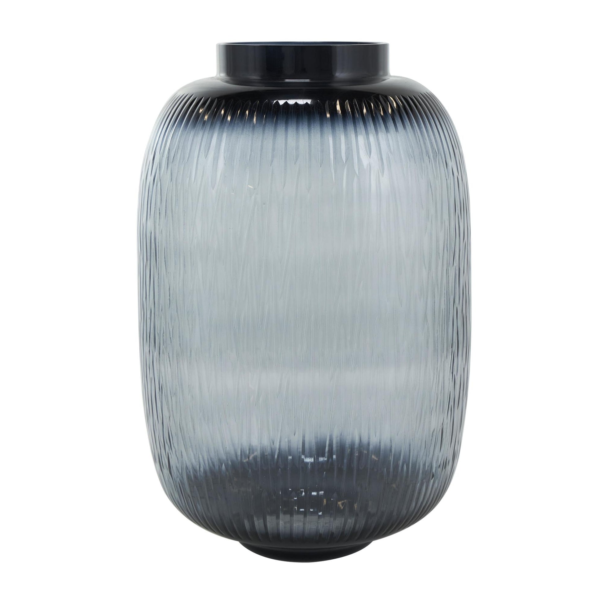 Set of 2 Black Glass Textured Ombre Decorative Vase