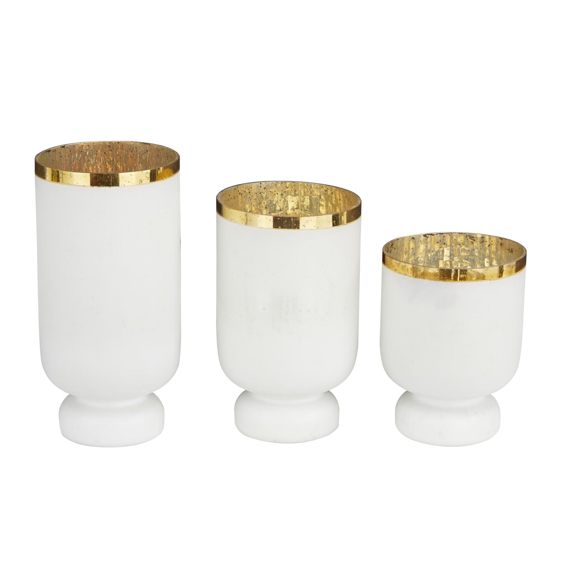Set of 3 Glass Pillar Room Hurricane Lamp with Gold Interior Set of 3 12", 10", 12"H