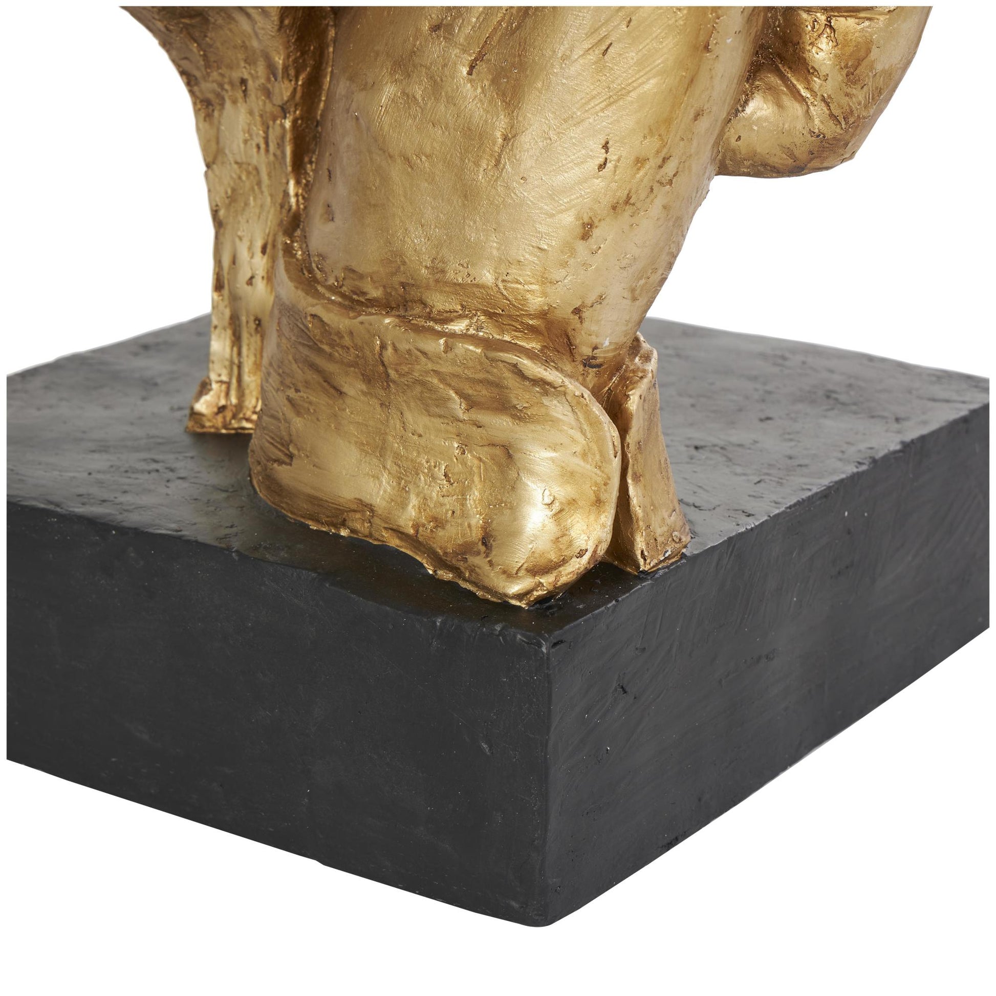 People Gold Polystone Large Cutout Quiet Gesture Face Decorative Sculpture with Black Base
