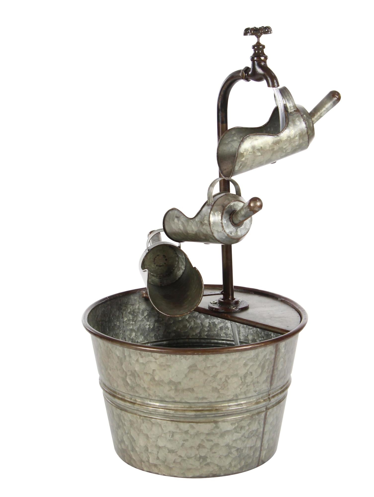 Gray Metal Indoor Outdoor Fountain with Watering Cans