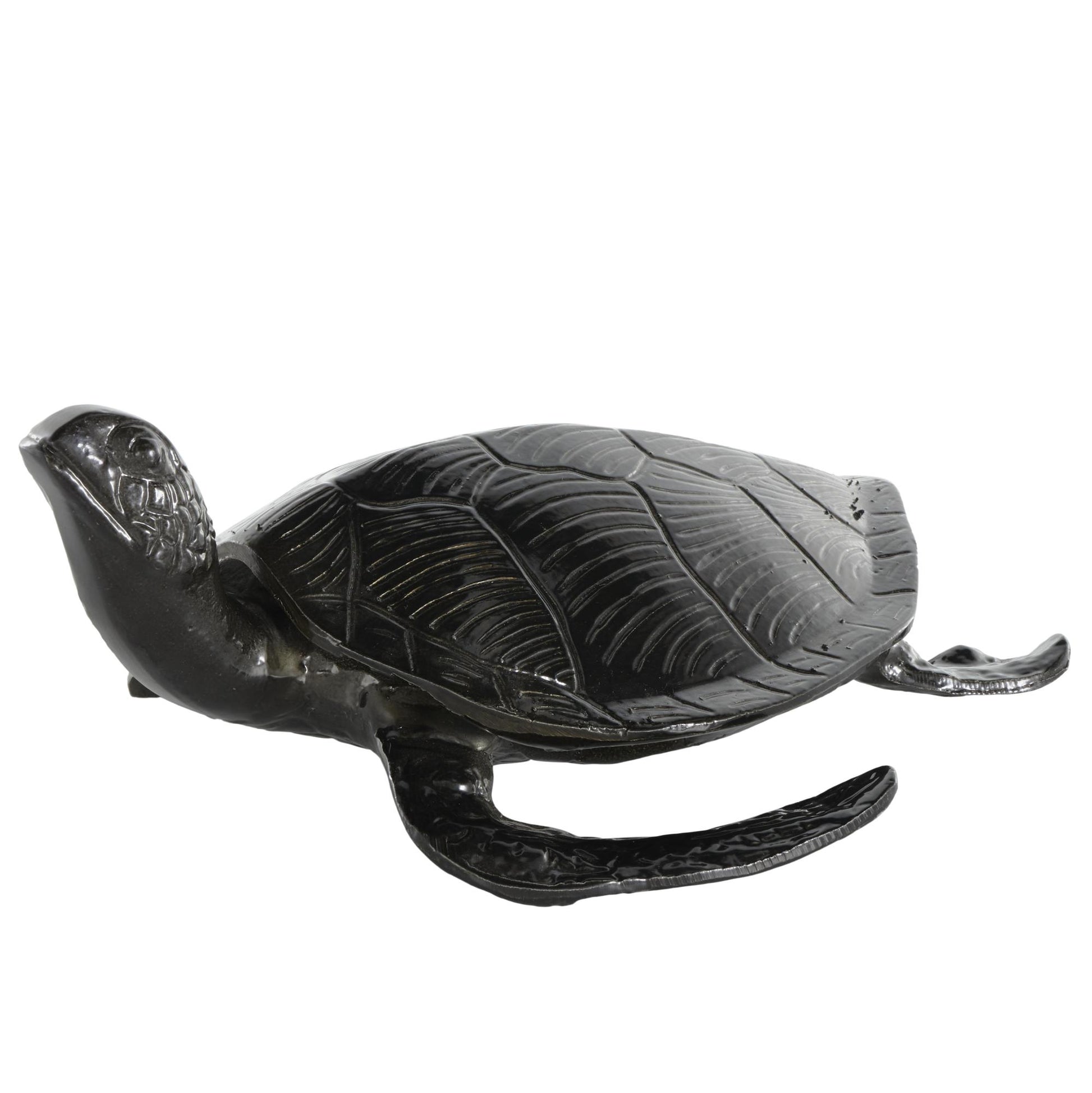 Sea Turtle Black Aluminum Metal Carved Decorative Sculpture