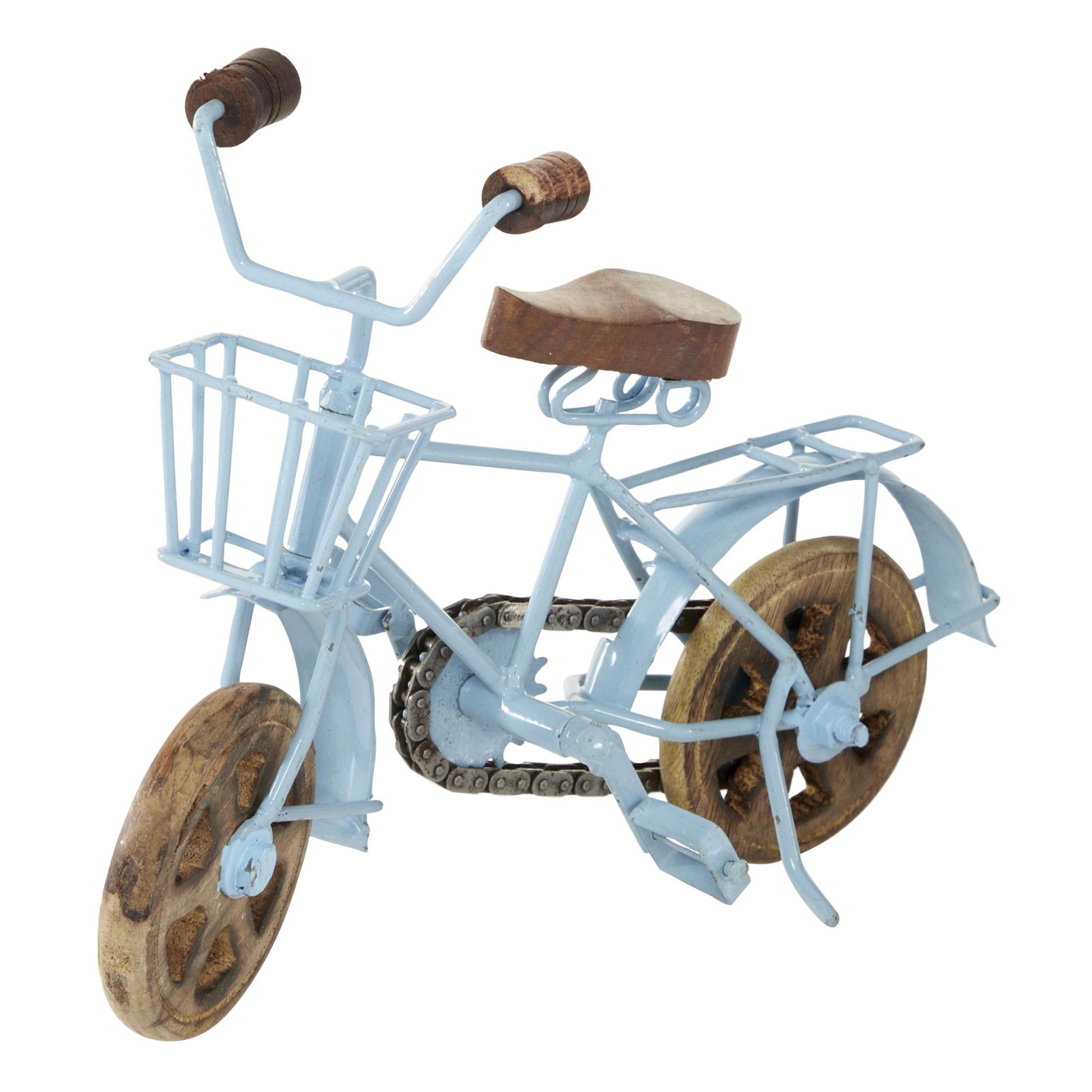 Set of 3 Bike Multi Colored Metal Decorative Sculpture with Wood Wheels