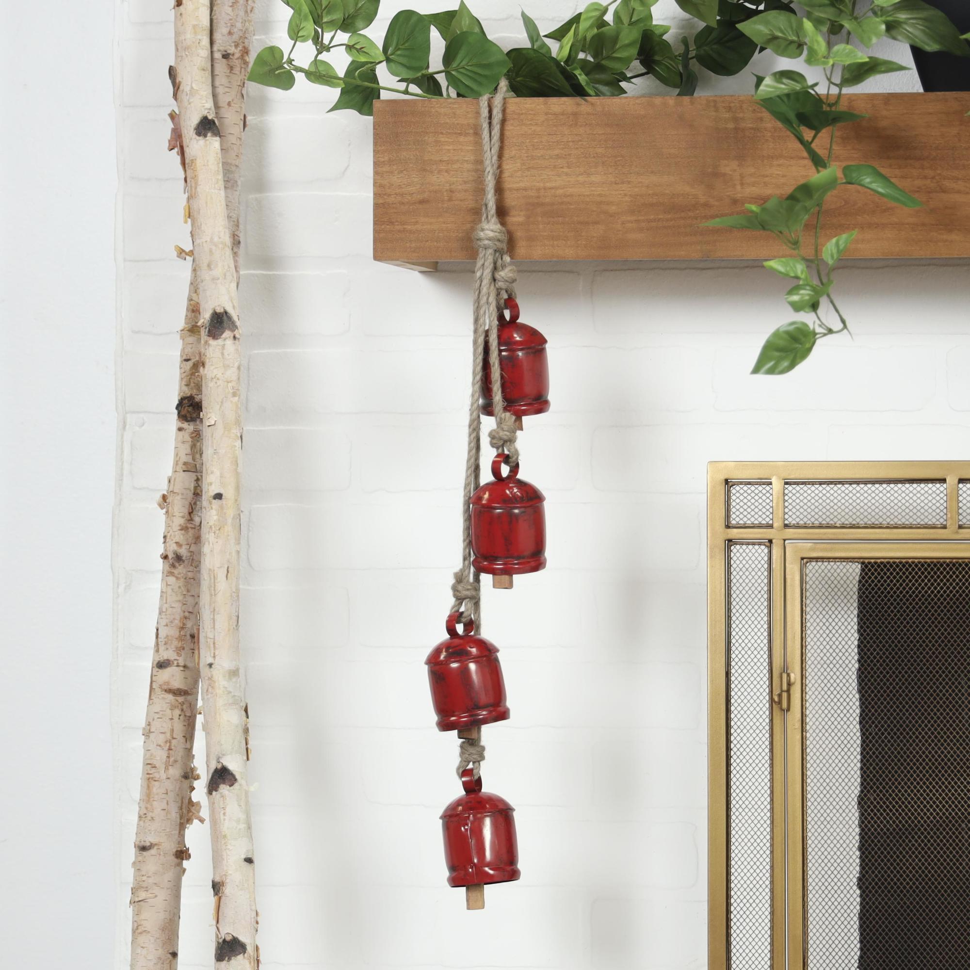 Metal Tibetan Inspired Indoor Outdoor Decorative Cow Bells with 4 Bells on Jute Hanging Rope
