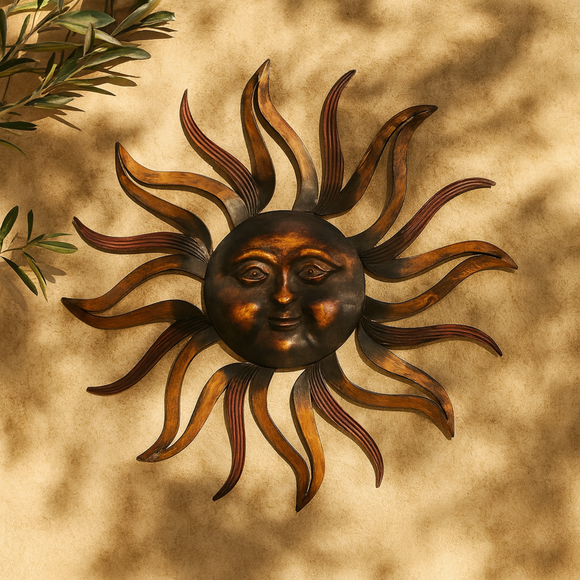Sun Brass Metal Home Wall Decor with Distressed Copper Like Finish