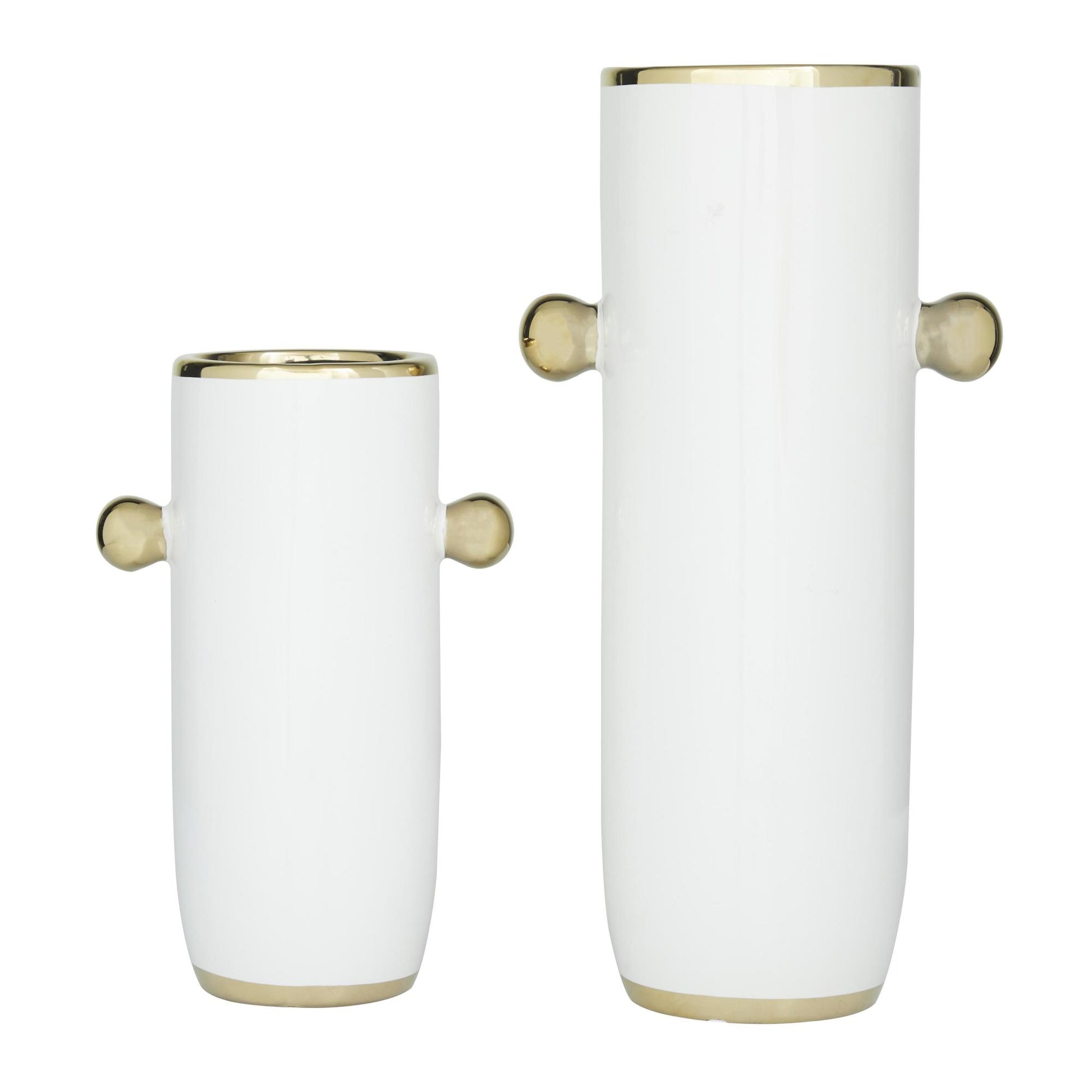 Set of 2 Face Ceramic Abstract Decorative Vase with Gold Details