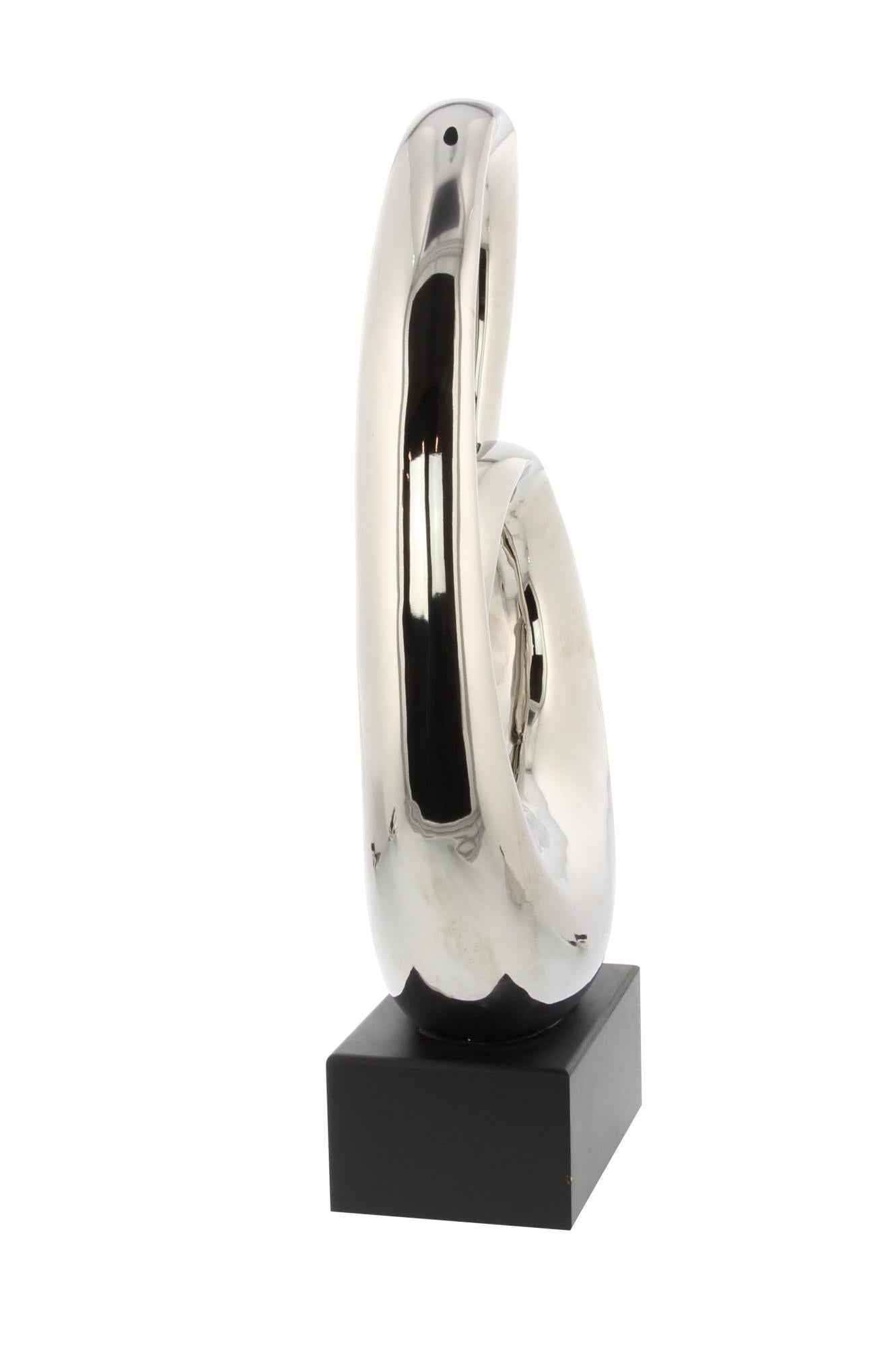 Abstract Ceramic Swirl Decorative Sculpture with Black Wooden Base