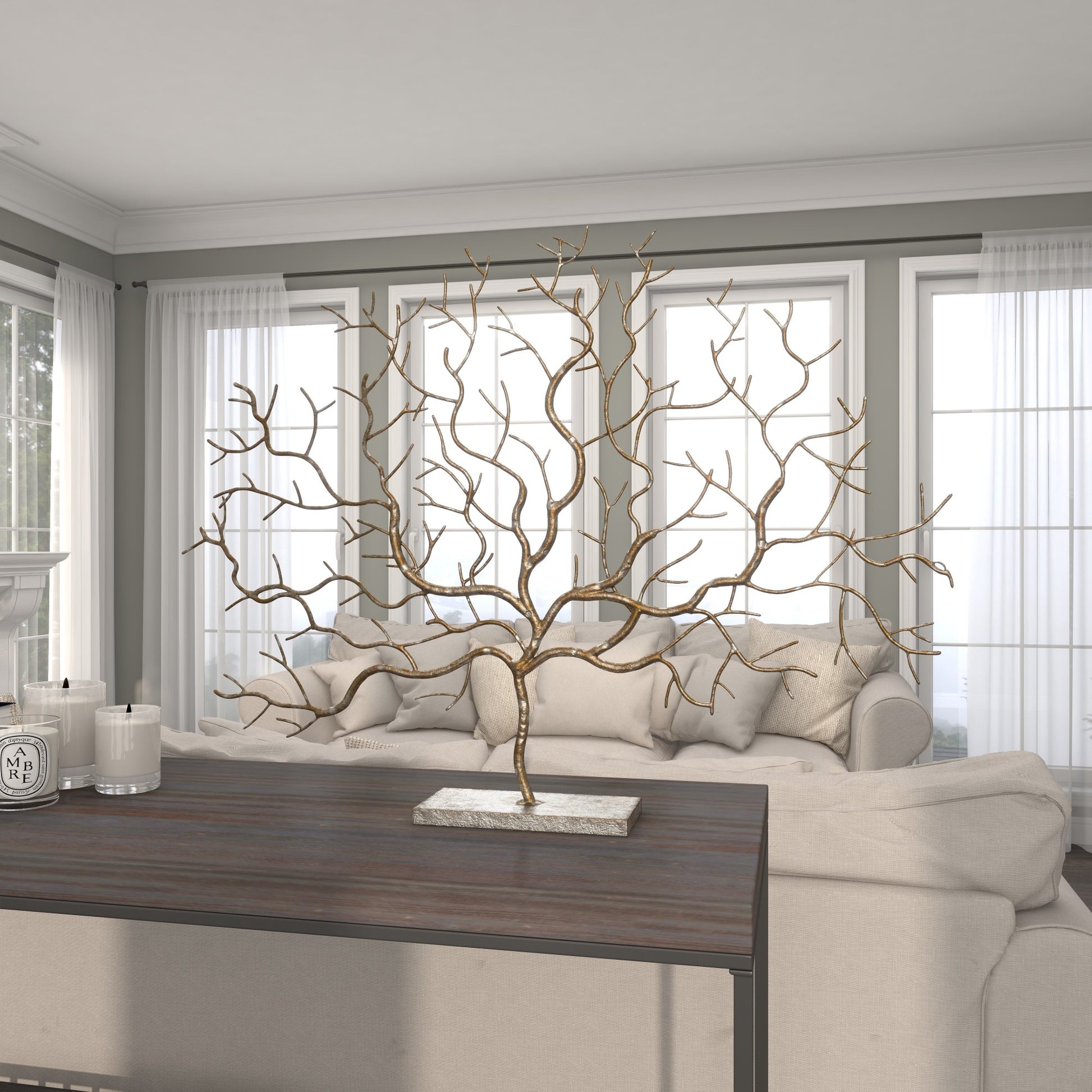 Tree Silver Metal Decorative Sculpture