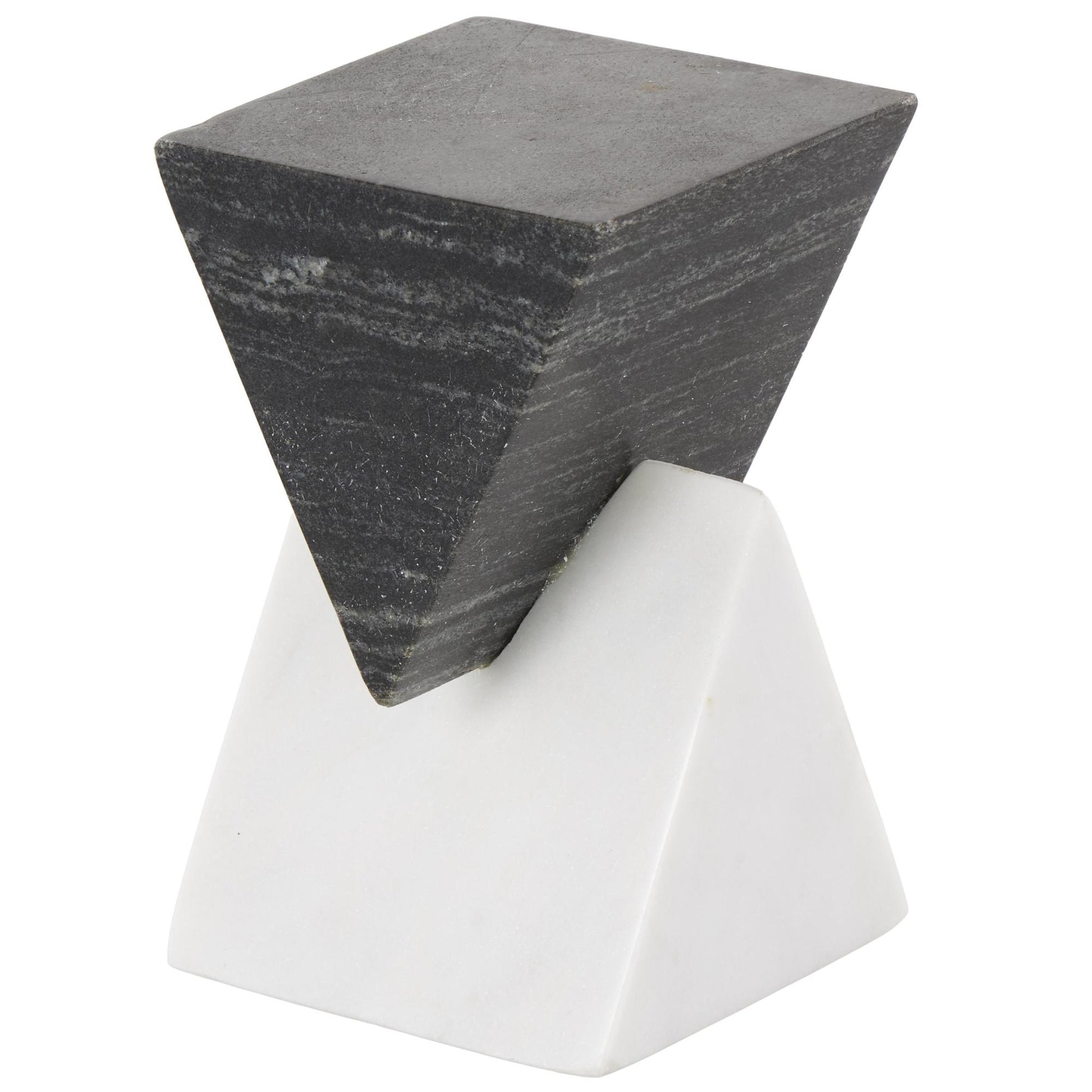 Geometric White Marble Stacked Pyramid Decorative Sculpture with White Base
