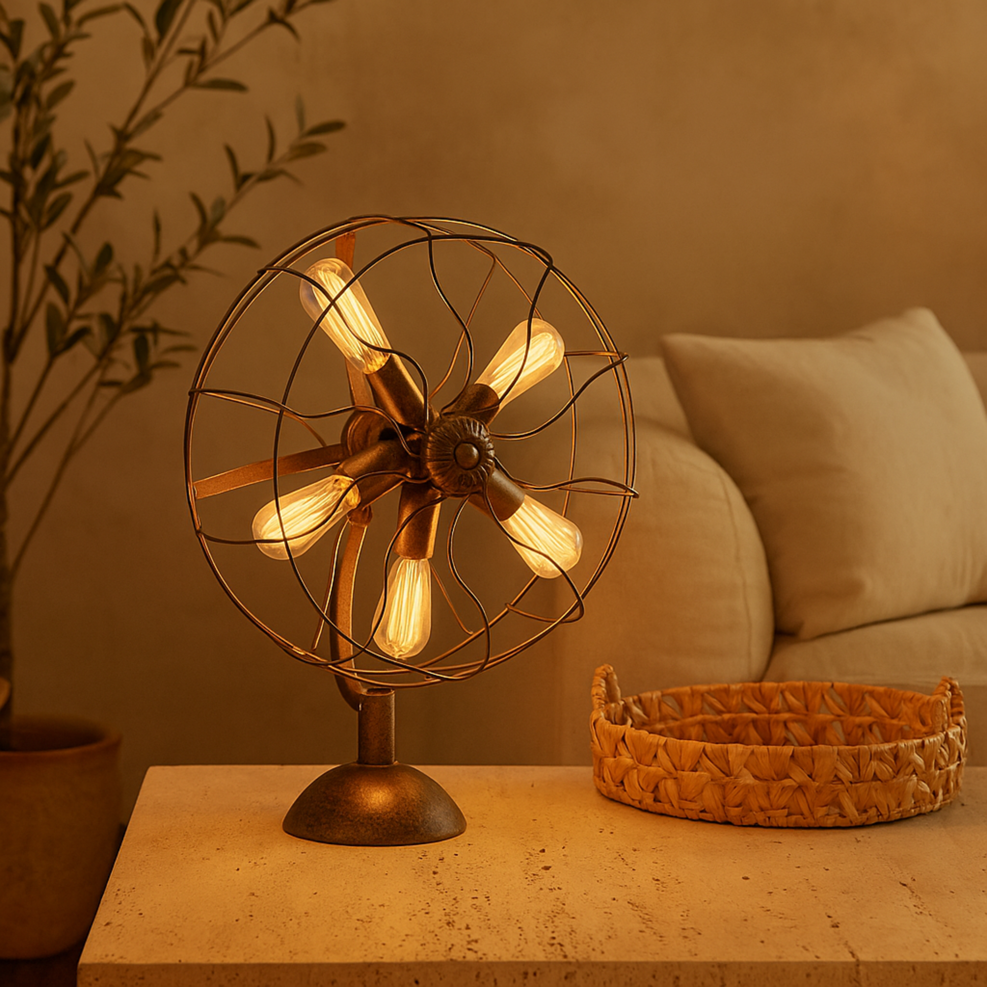 Fan Bronze Metal Vintage 5 Bulb Room Accent Lamp