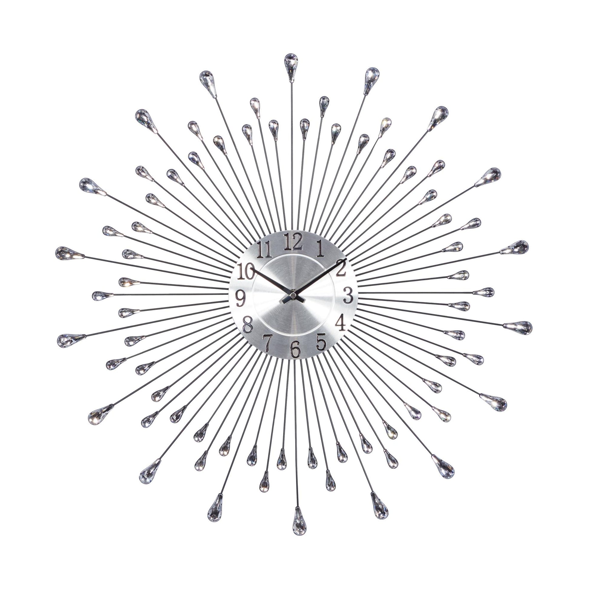 Starburst Silver Metal Decorative Wall Clock with Crystal Embellishment