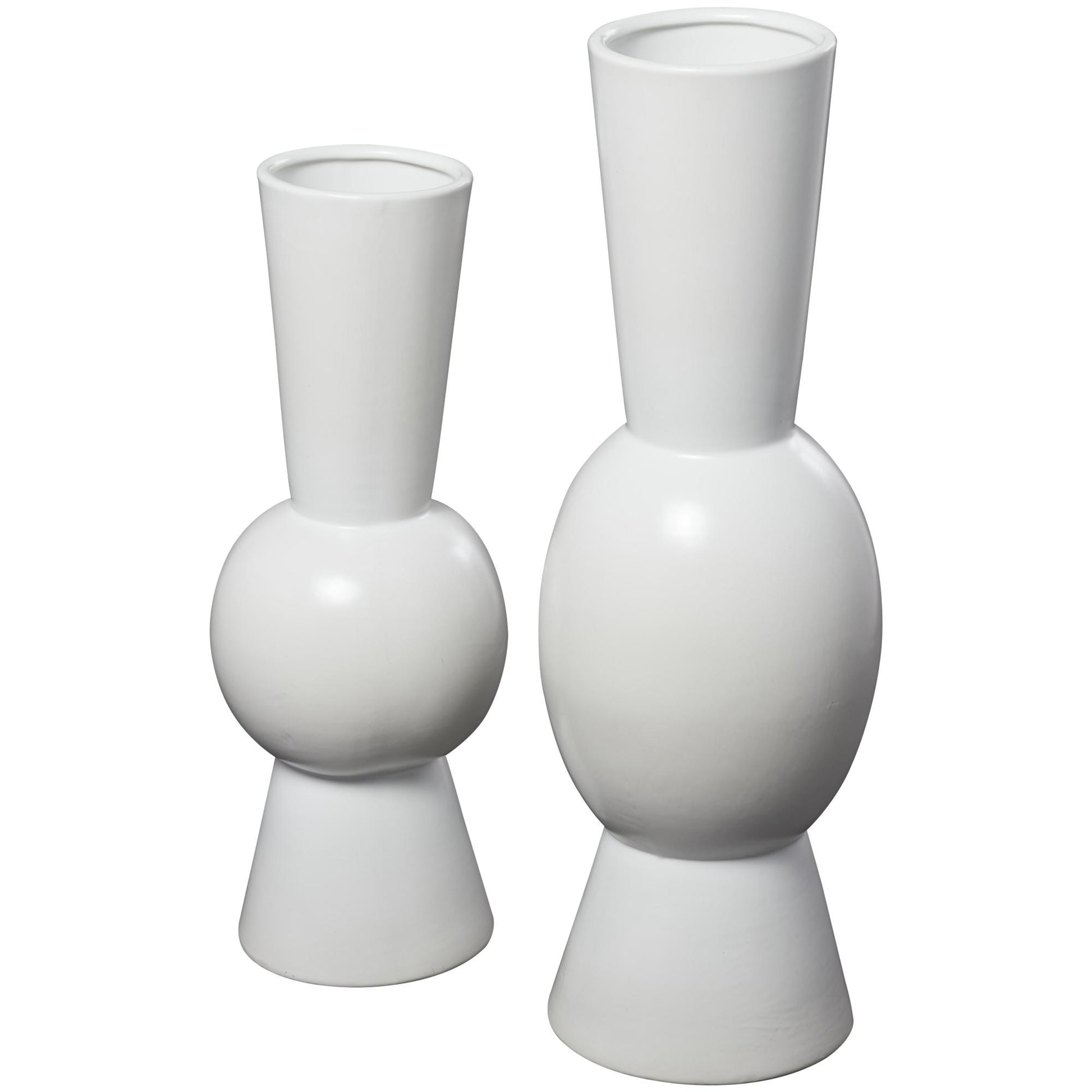 Set of 2 Abstract Ceramic Fluted Round Decorative Vase