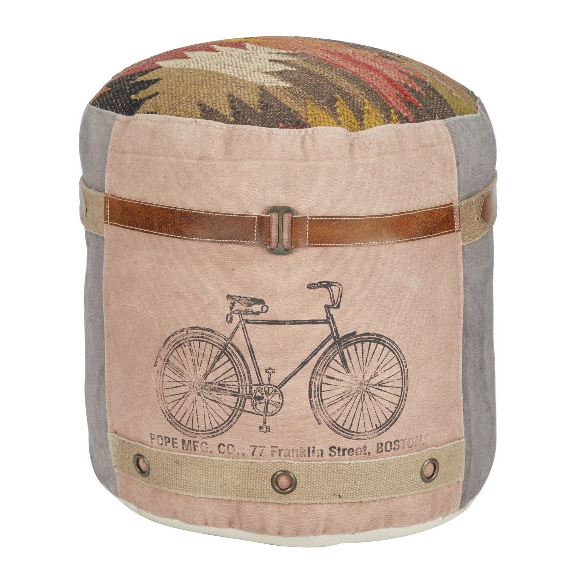 Star Canvas Stuffed Pouf with Leather Accents