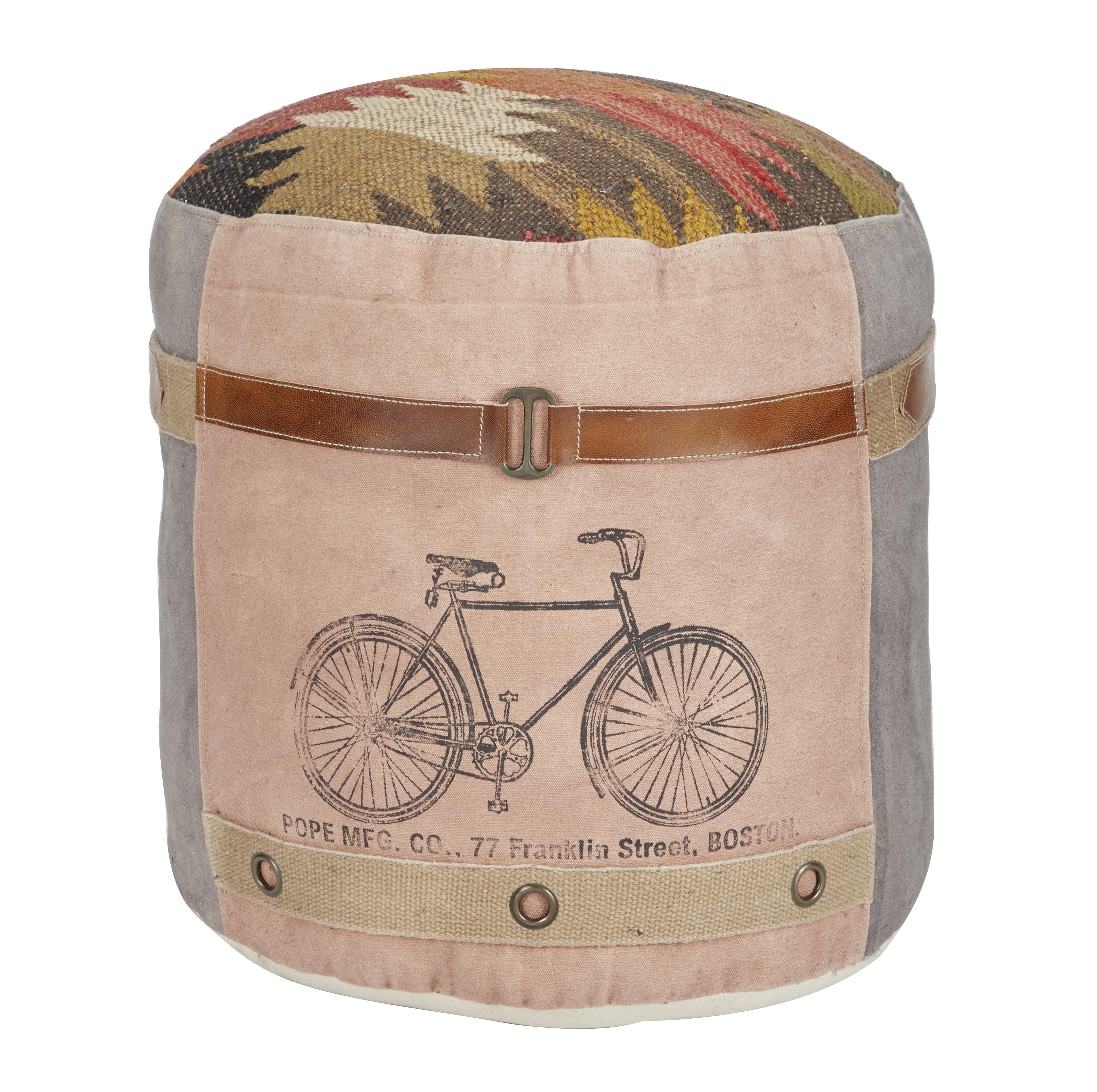 Star Canvas Stuffed Pouf with Leather Accents