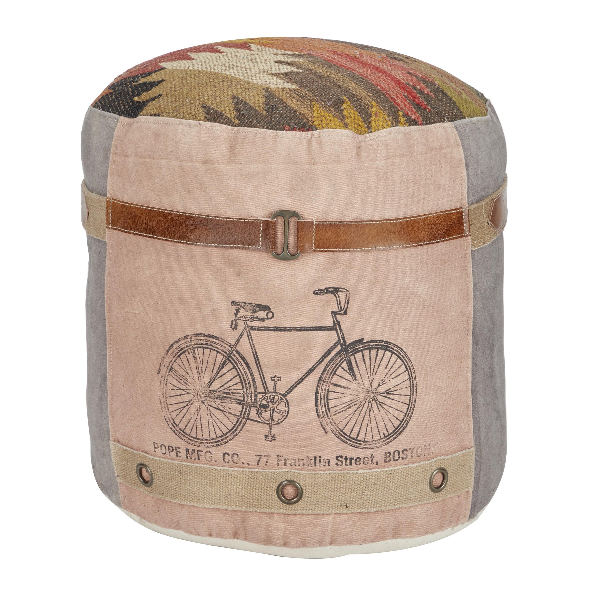 Star Canvas Stuffed Pouf with Leather Accents