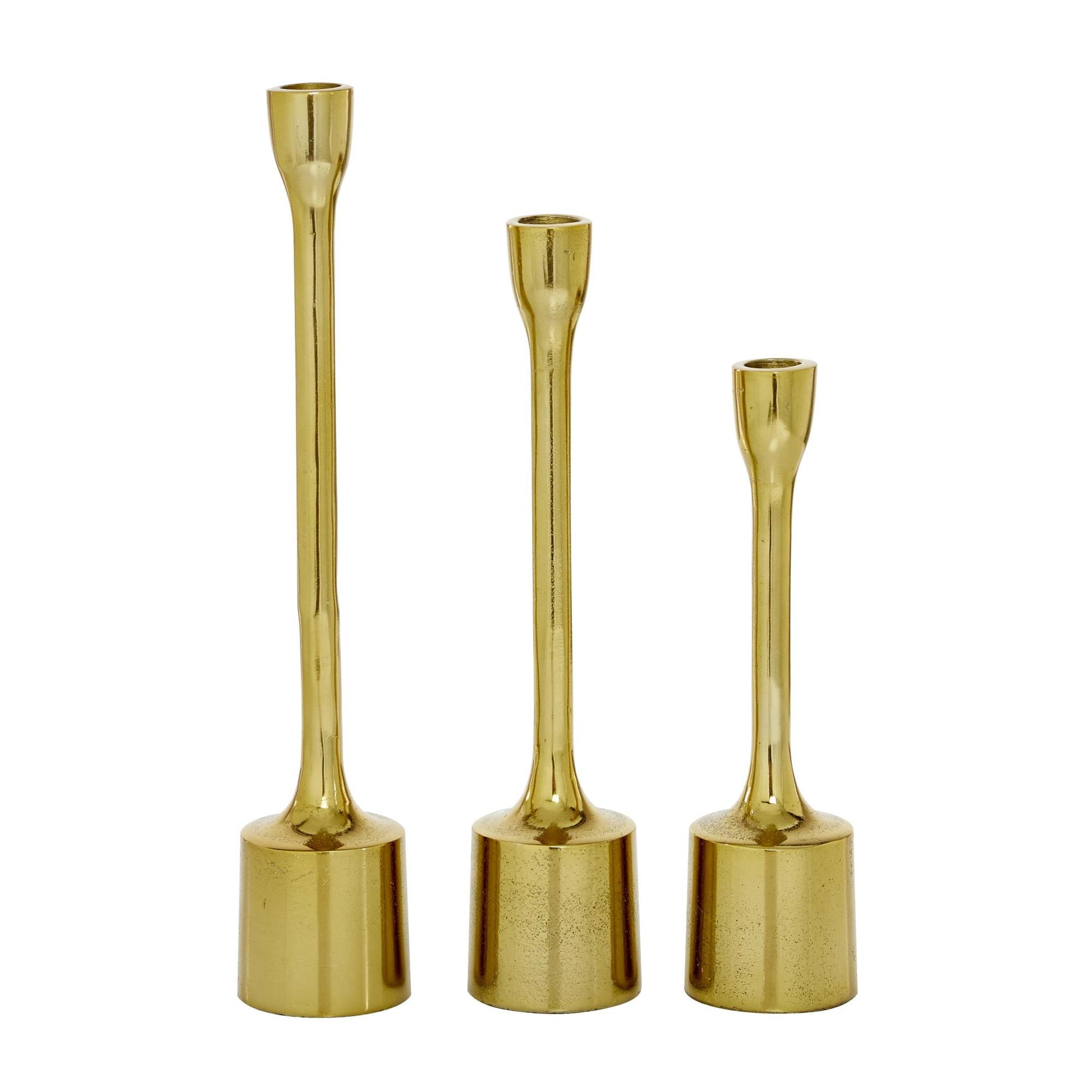 CosmoLiving by Cosmopolitan Set of 3 Aluminum Metal Slim Decorative Candle Holder with Block Bases