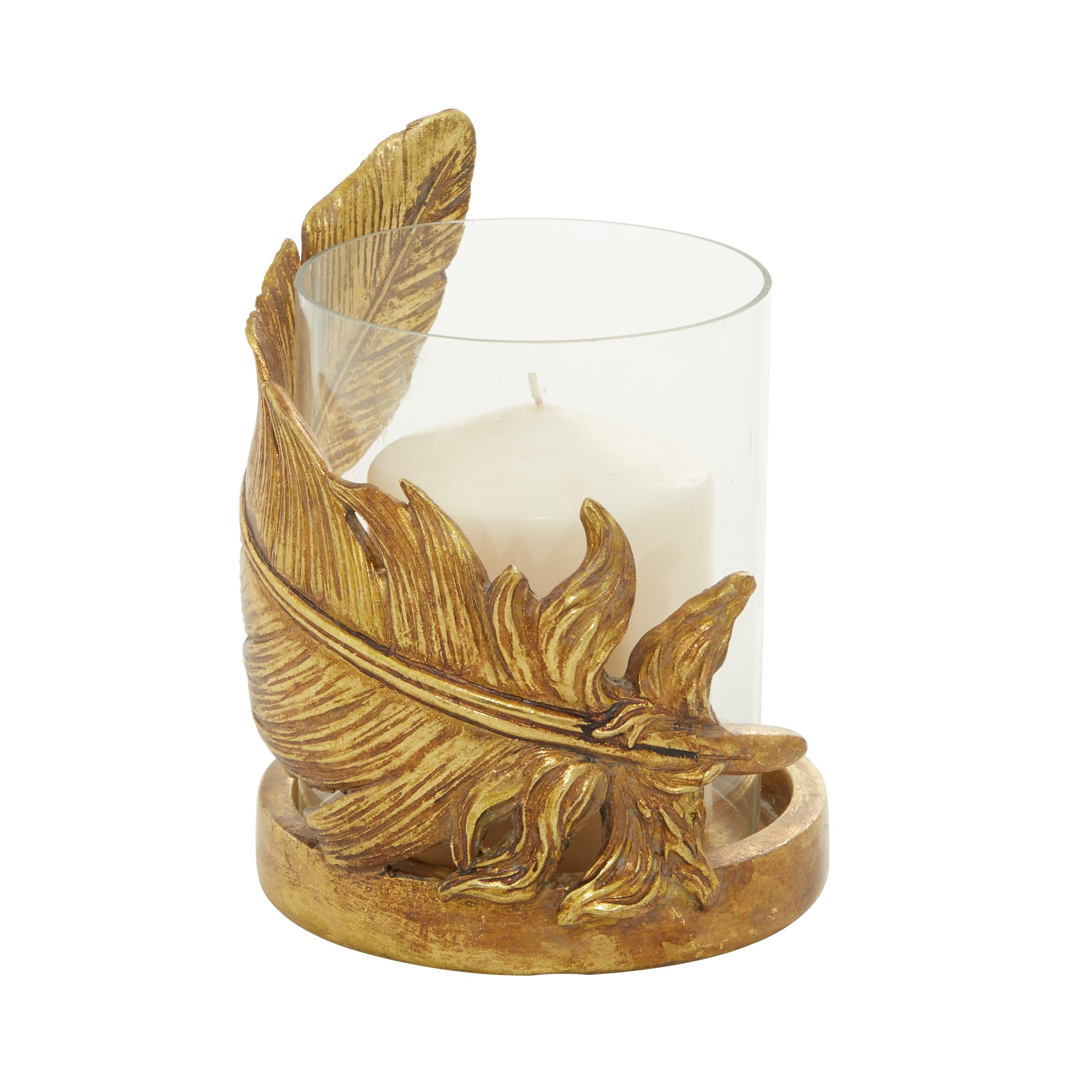 Bird Gold Glass Feather Pillar Room Hurricane Lamp