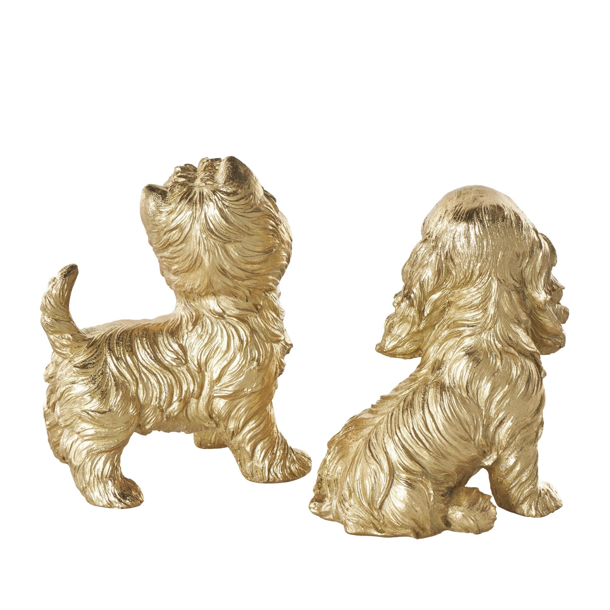 Set of 2 Dog Gold Polystone Sitting and Standing Decorative Sculpture