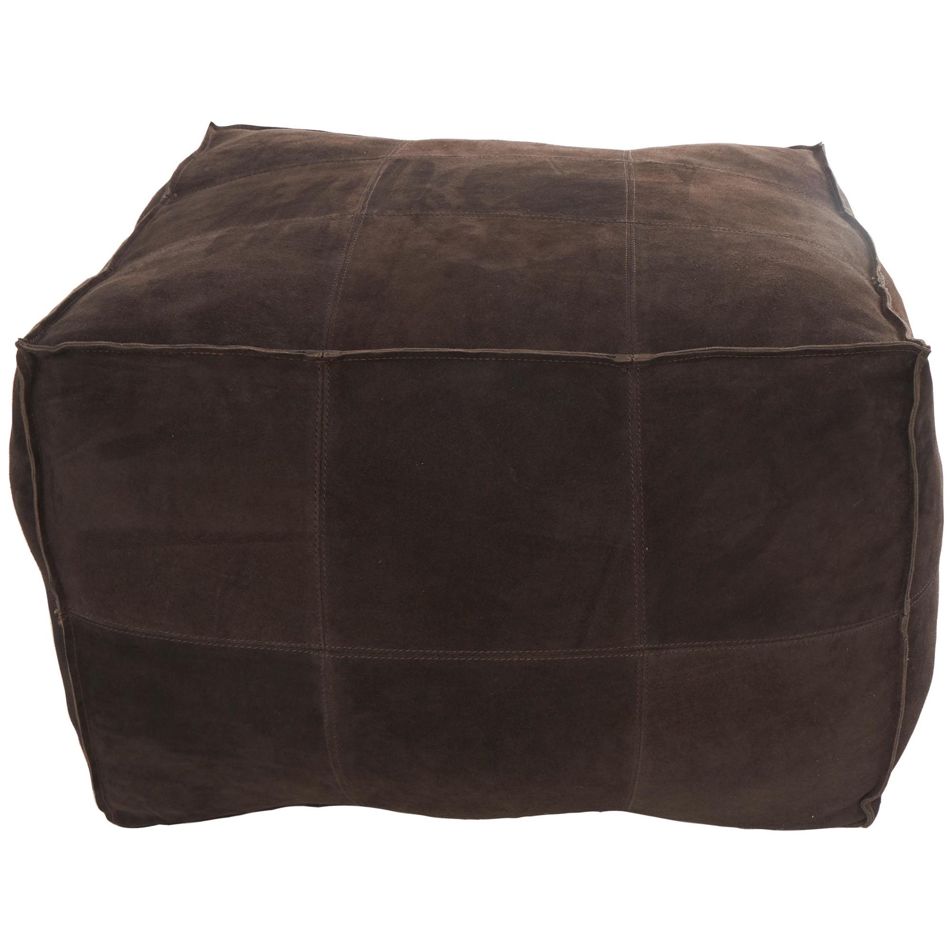 Leather Low Profile Square Stuffed Pouf with Patchwork Design