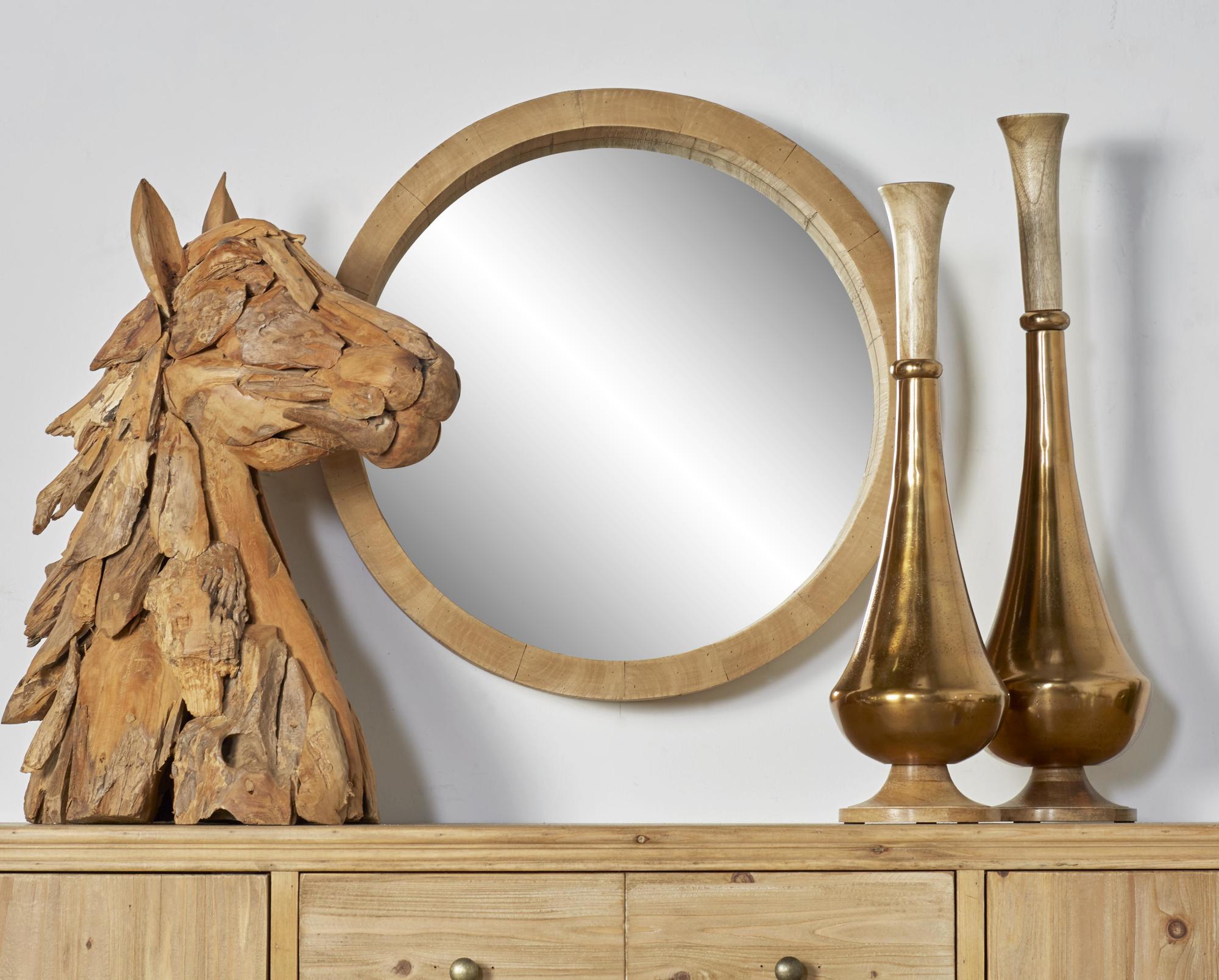 Brown Wood Room Wall Mirror with Natural Wood Grains