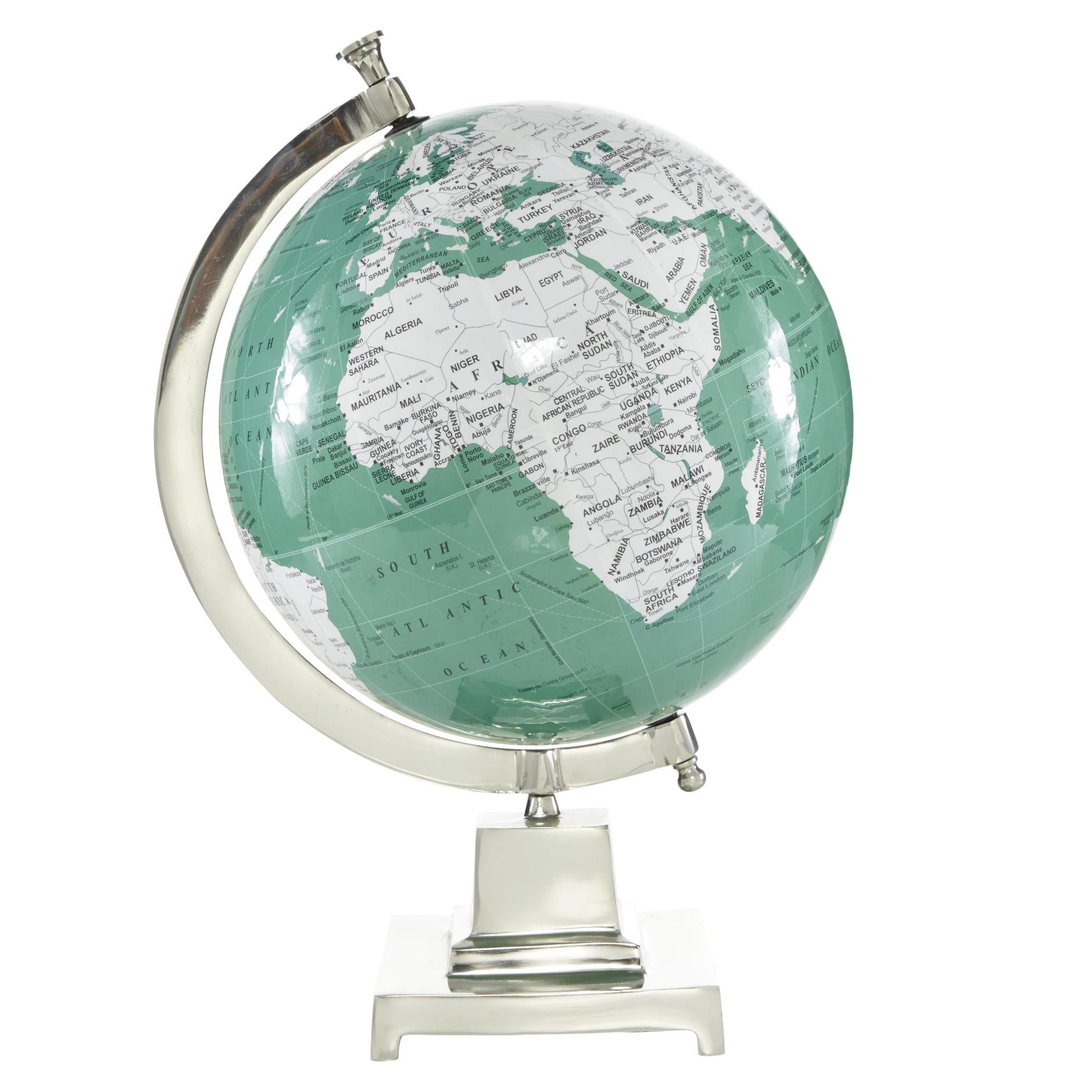 World Map Teal Aluminum Metal Educational/Geographic Earth Globe