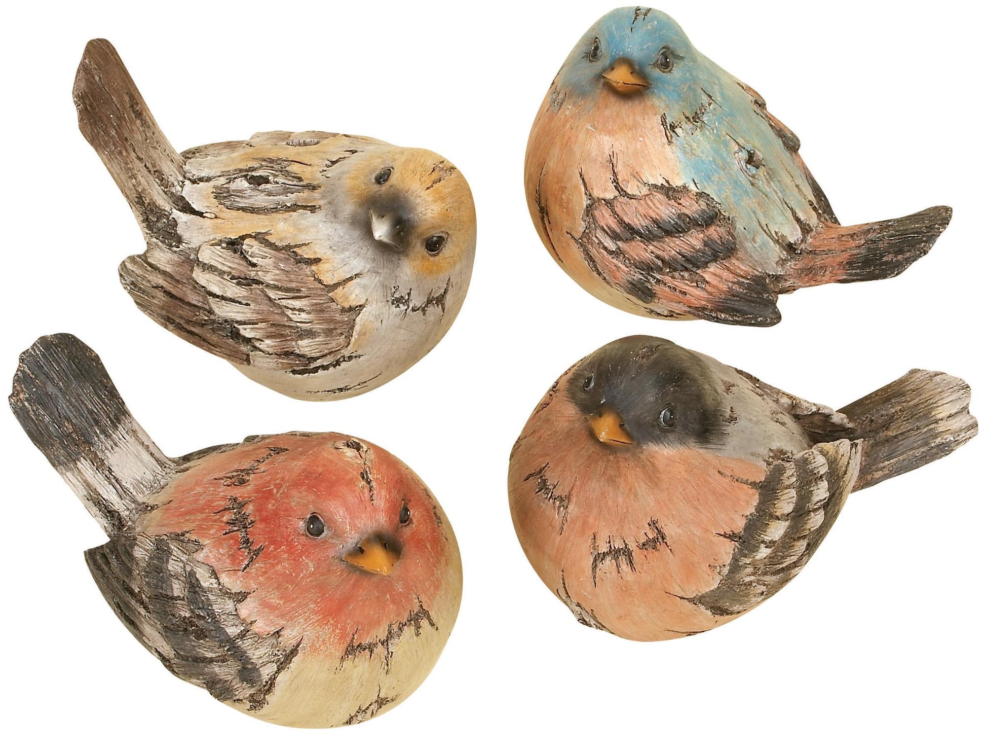 Set of 4 Bird Multi Colored Polystone Decorative Sculpture