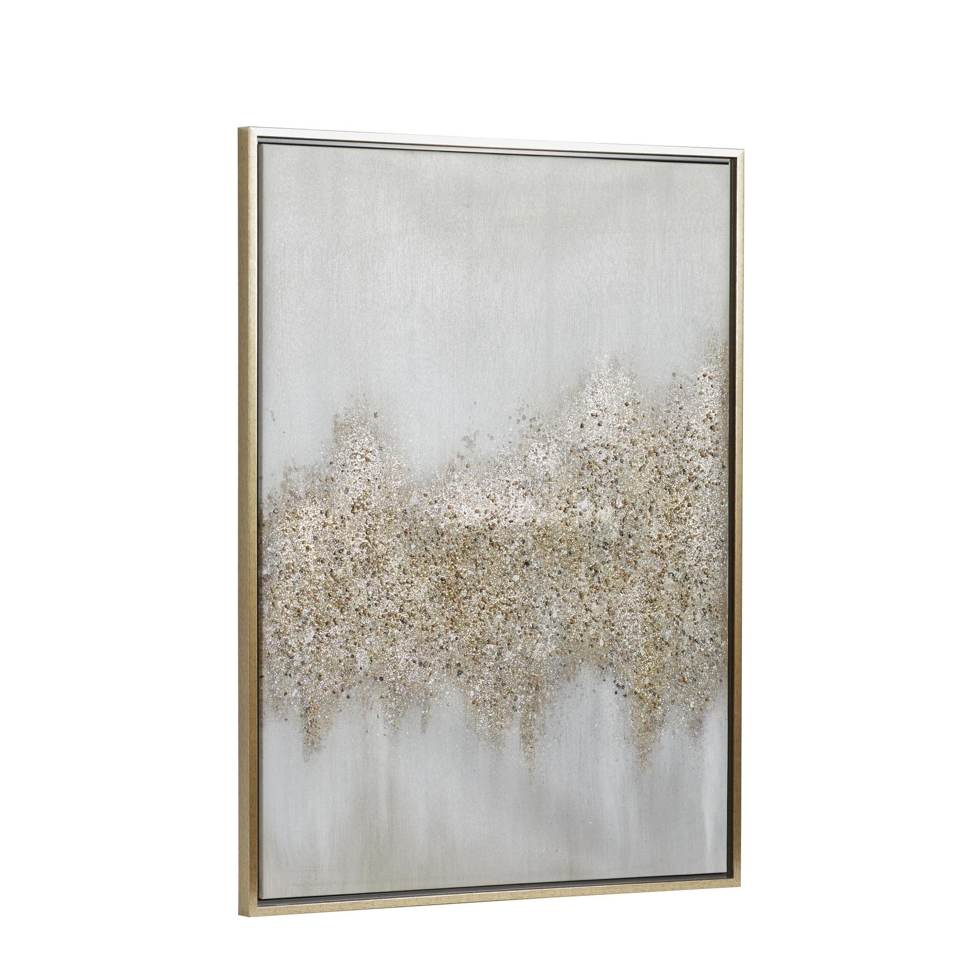 Geode Gold Canvas Glitter Flakes Living Room Framed Wall Art with Gold Frame