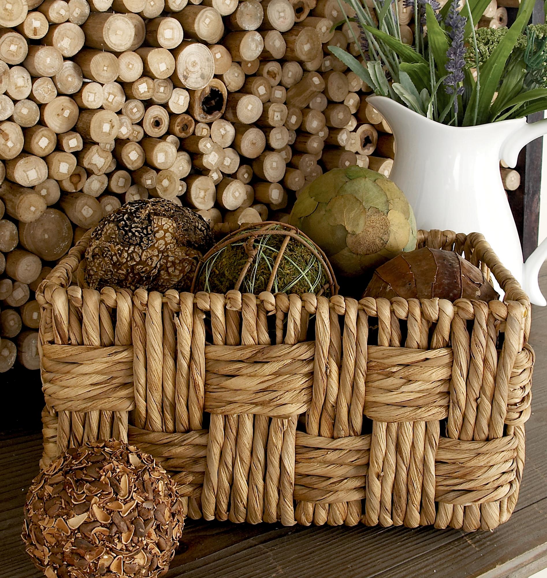 Set of 2 Brown Jute Rope Handmade Woven Rectangular Decorative and Functional Storage Basket with Slit Handles