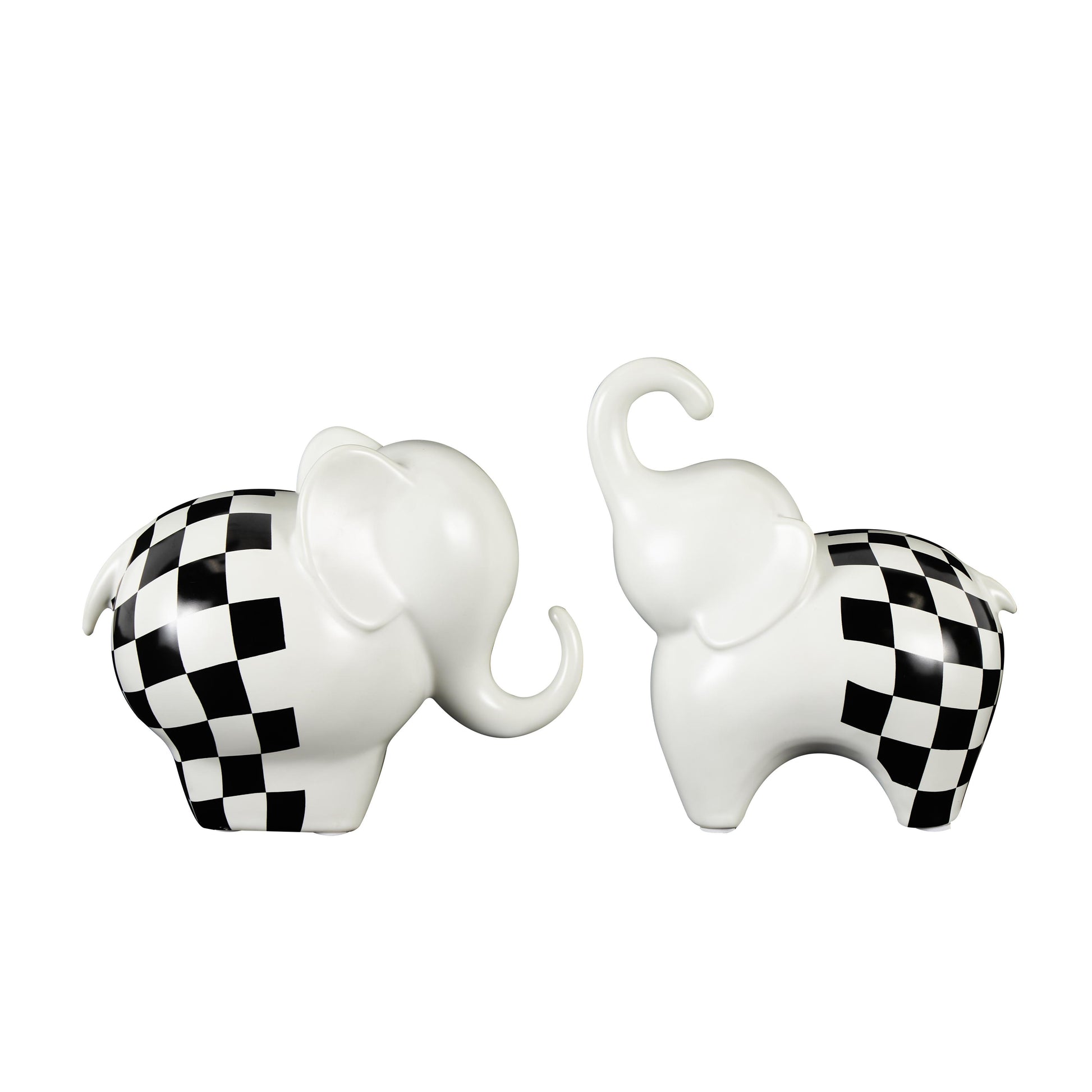 Set of 2 Elephant Porcelain Ceramic Decorative Sculpture