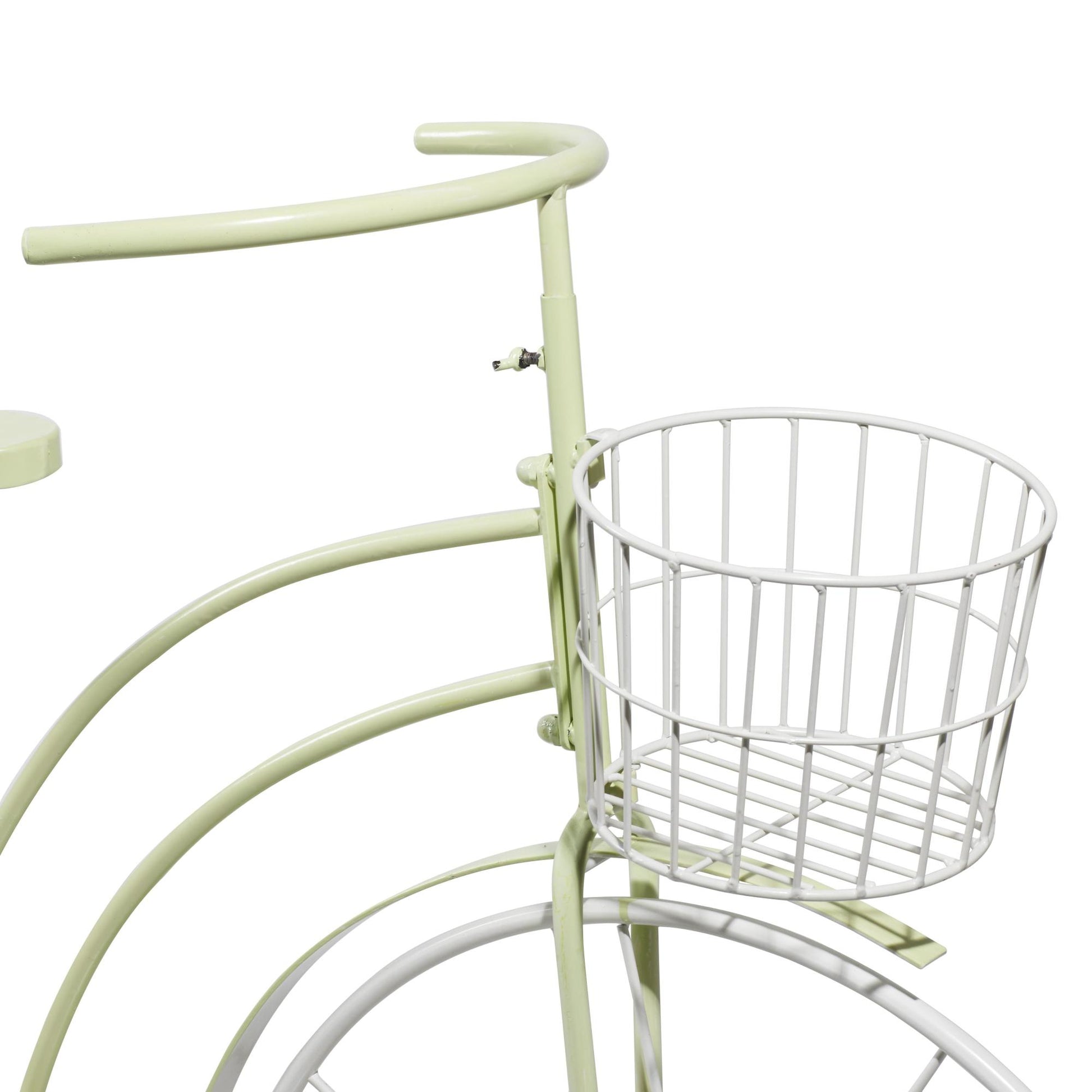 Bike Green Metal Indoor Outdoor Plantstand with Basket and Saddle Bag Planters