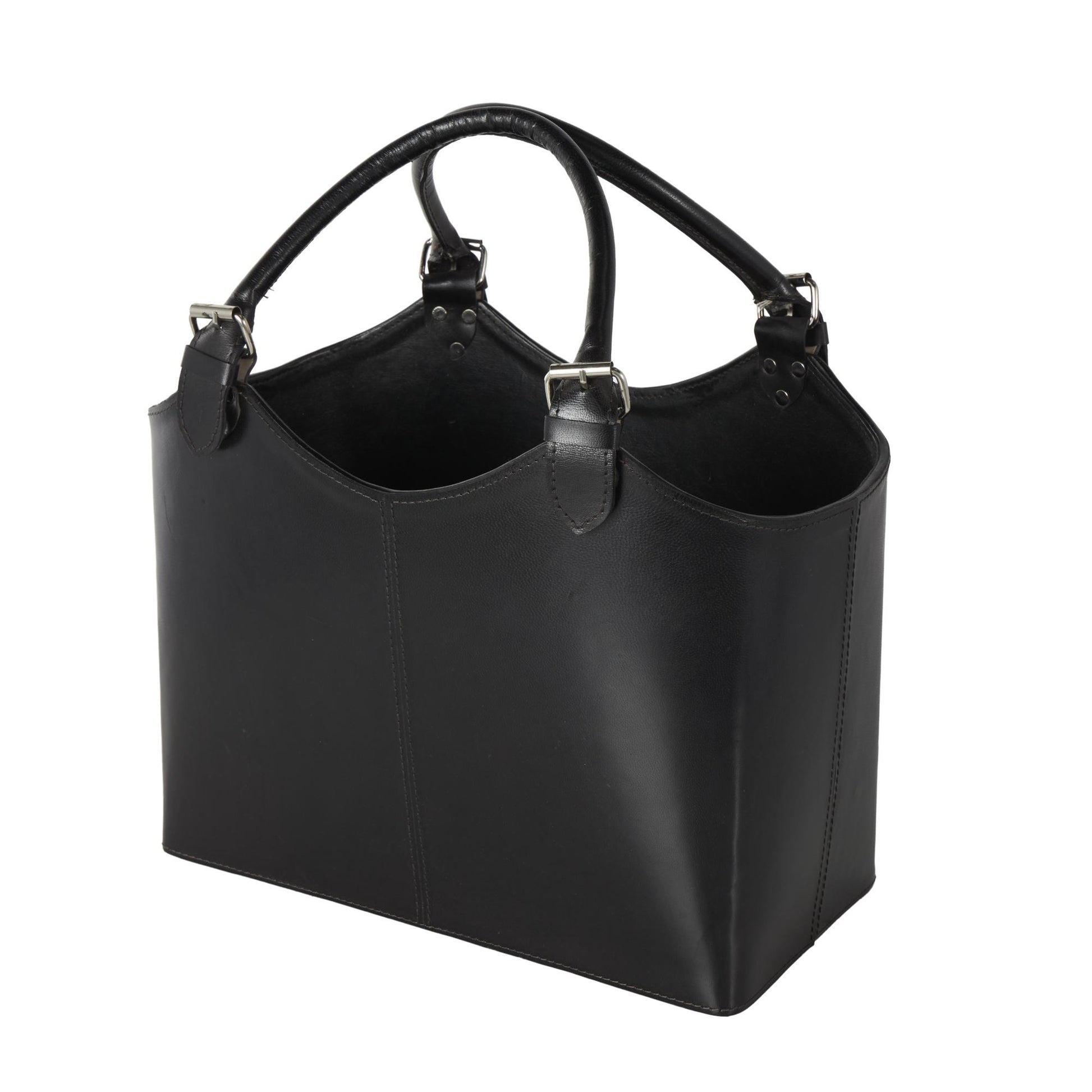 Leather Handmade Box Style Decorative Magazine Holder with Detail Stitching and Curved Buckle Handles
