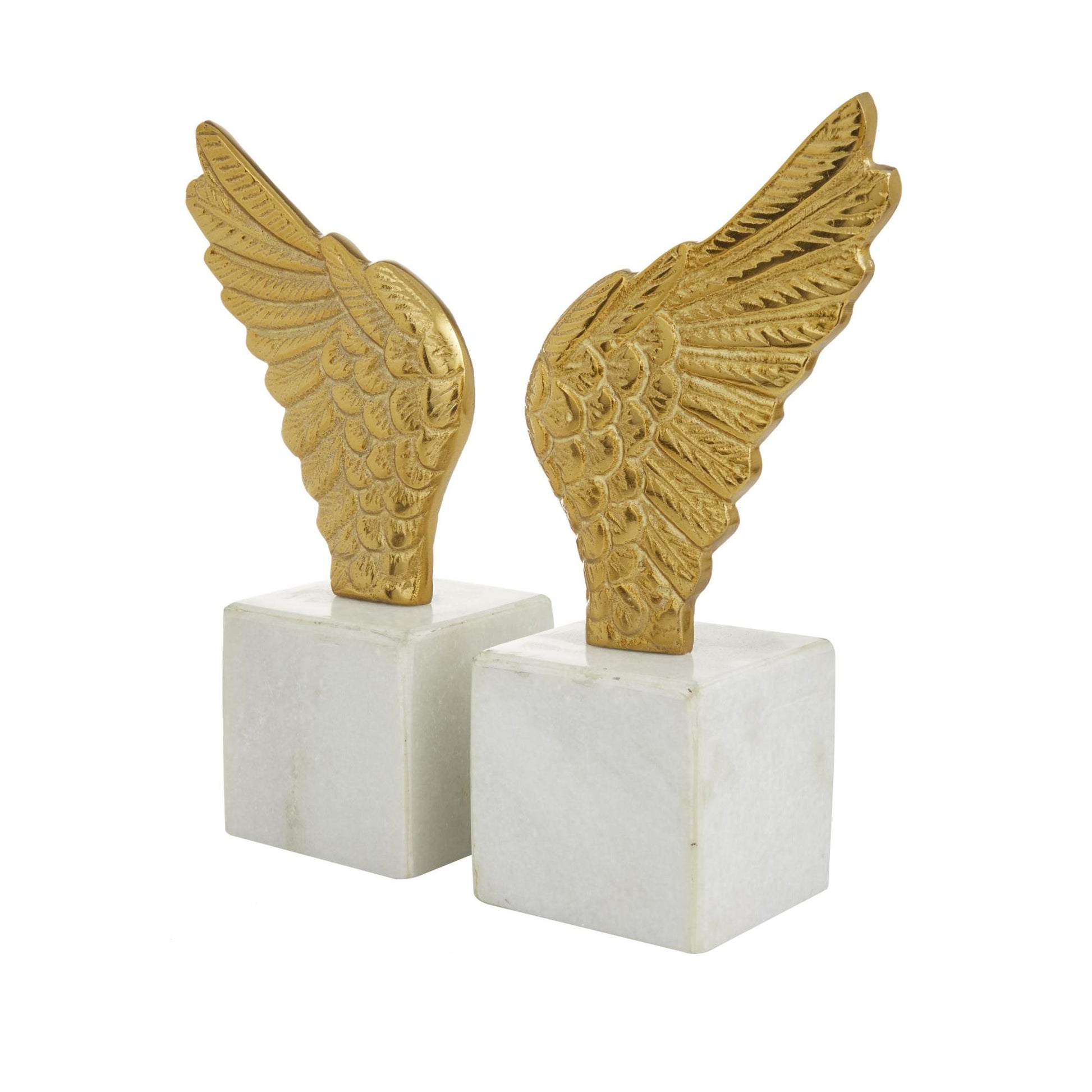 Set of 2 Bird Aluminum Metal Wings Decorative Bookends with Marble Base