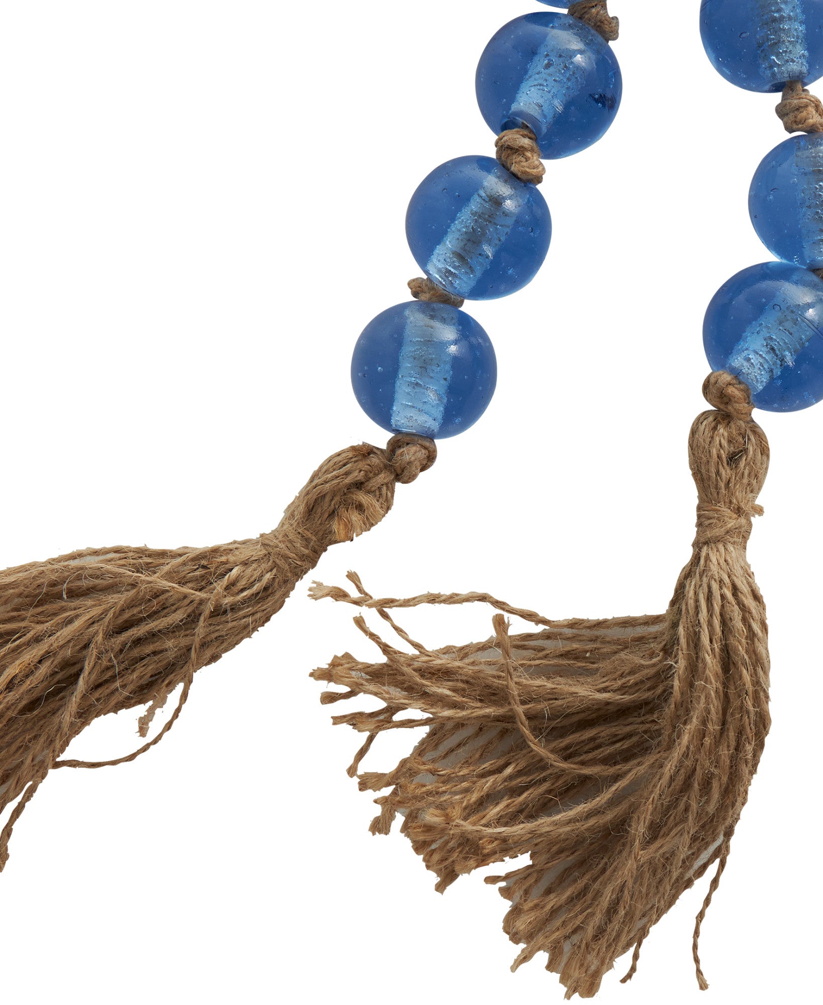 Glass Handmade Round Beaded Garland with Tassel with Knotted Brown Jute