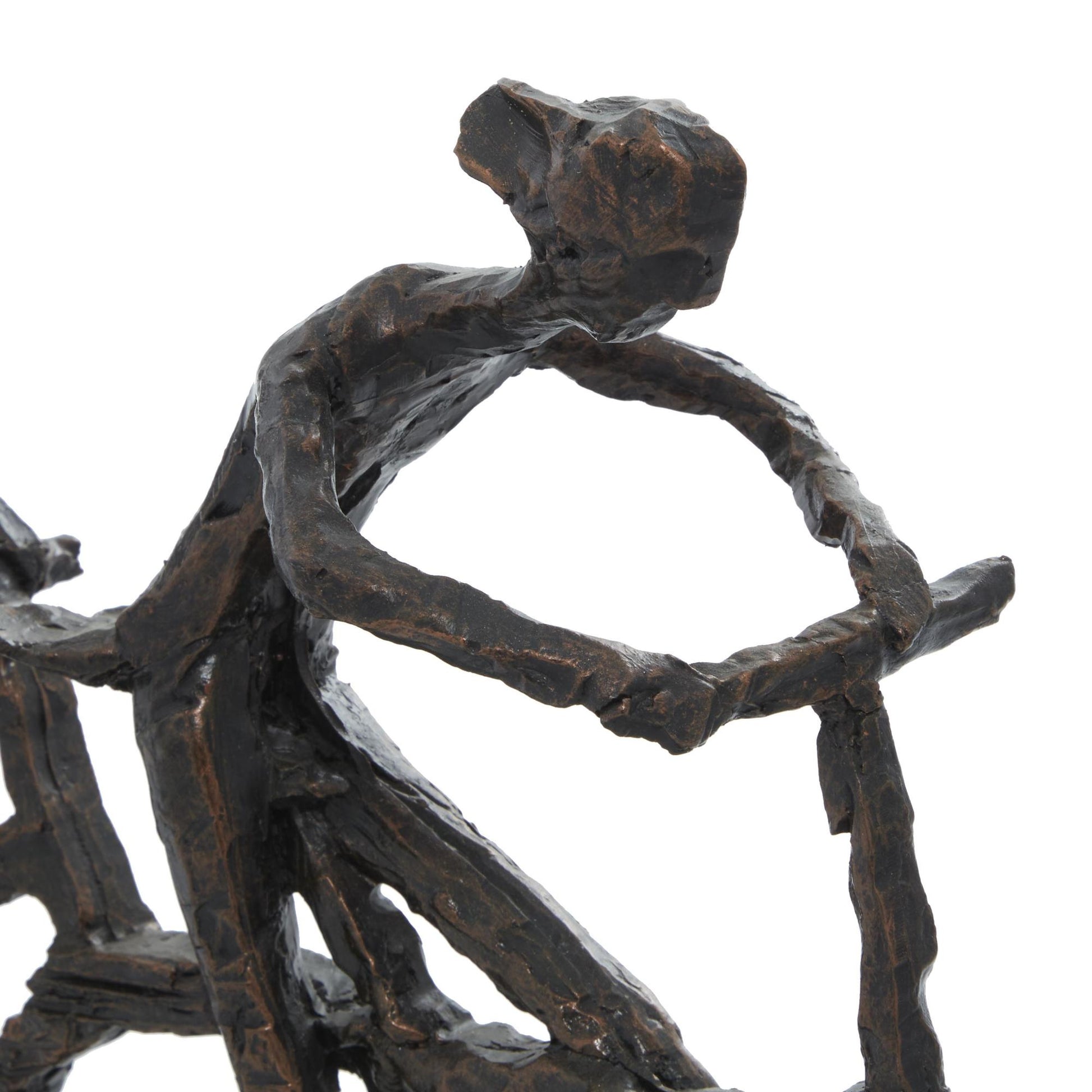 People Bronze Polystone Bicycling Decorative Sculpture with Copper Texturing