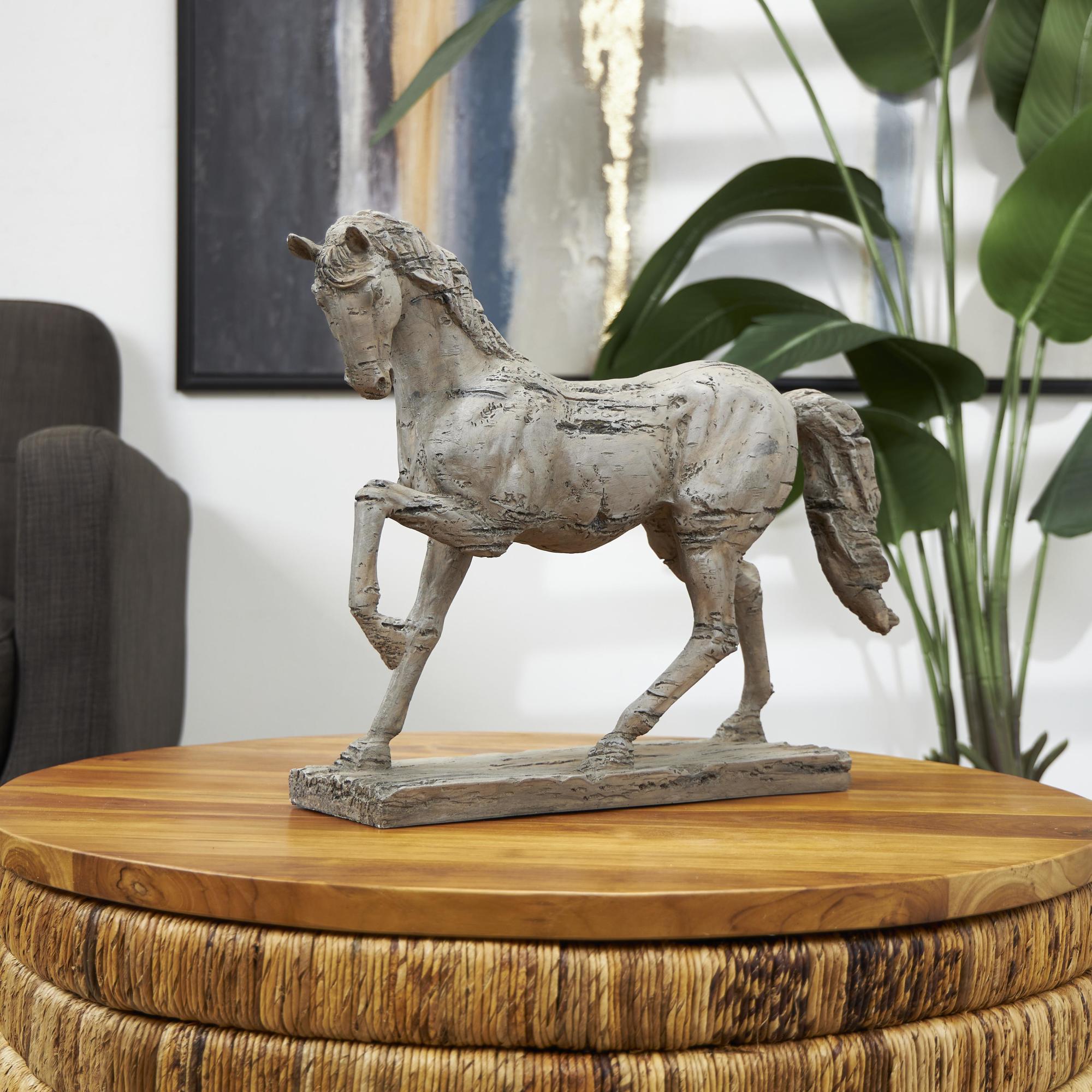Horse Beige Polyresin Prancing Decorative Sculpture